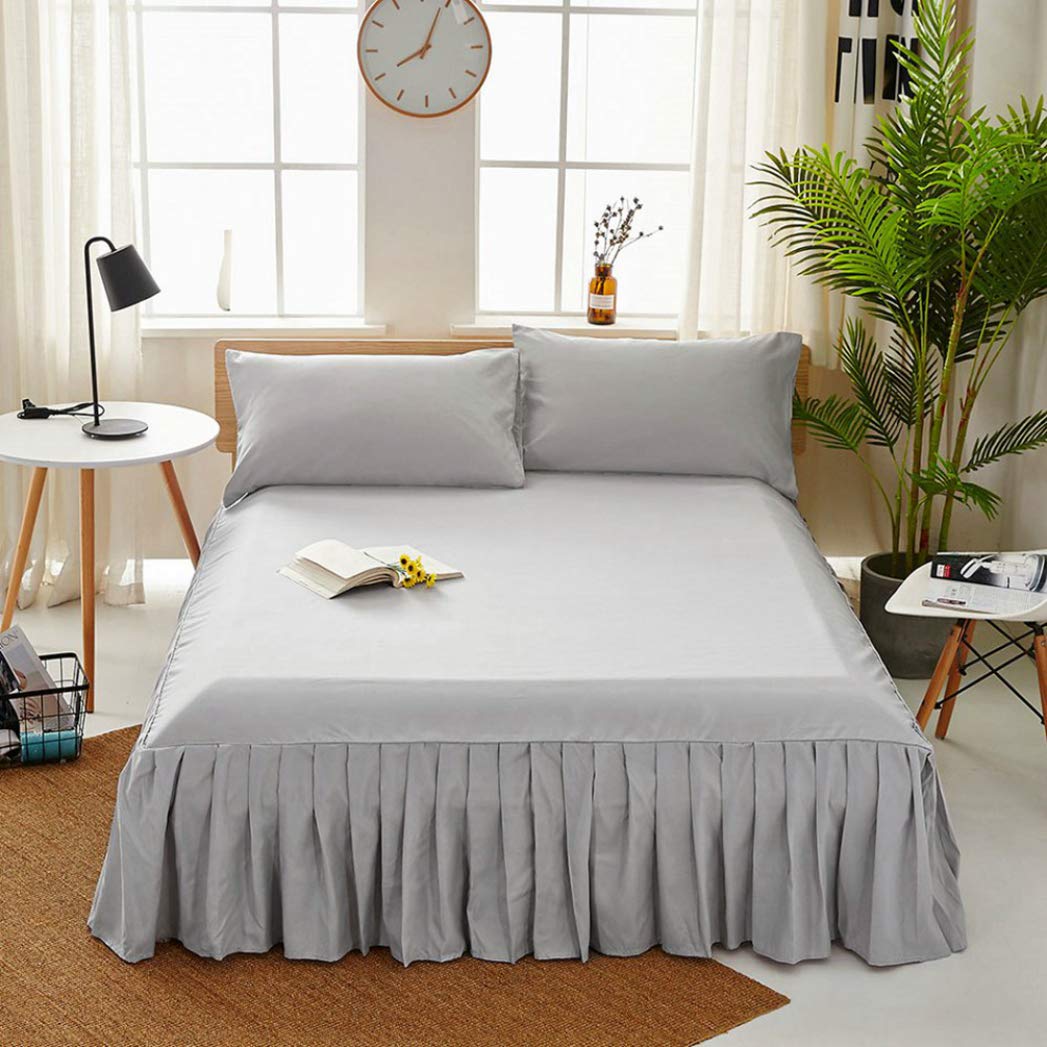 YURASIKU Solid Color Bed Skirt - King/Queen/Full/Twin Size Elastic Microfiber Mattress Cover & Fitted Sheet - Durable Polyester Bedspread for Teens Bedroom, Dormitory & Guest Room Decor