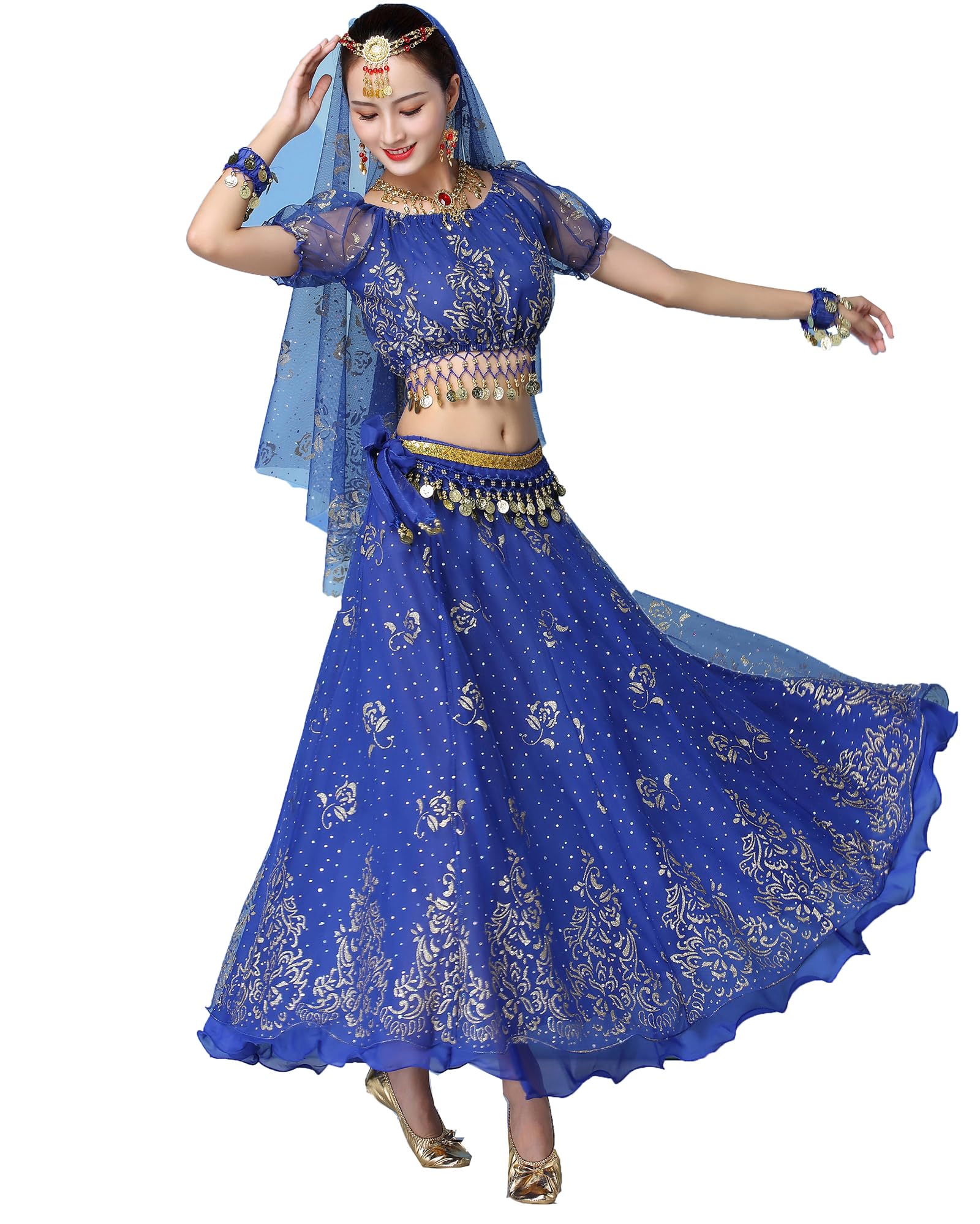 Women's Belly Dance Costume - Sequin Crop Top & Flowy Chiffon Skirt Set for Halloween, Party, and Performance | Sexy Dancewear for Belly Dancers and Cosplay