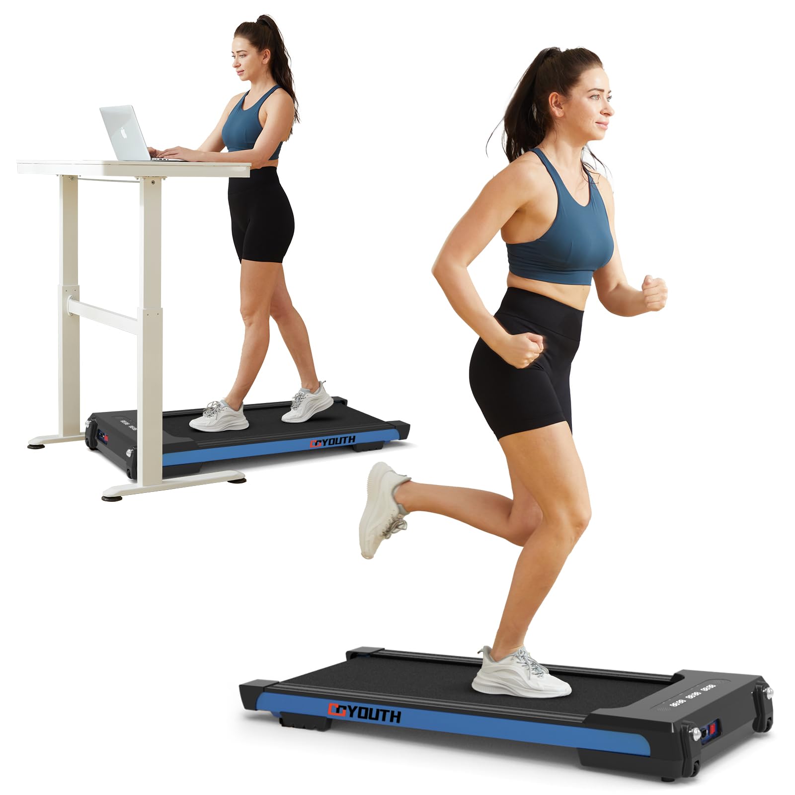 GOYOUTH 2 in 1 Under Desk Electric Treadmill - Motorized Walking & Jogging Machine with Wireless Speaker, Remote Control & LED Display - Compact Home & Office Exercise Equipment for Workouts While Working or Watching TV