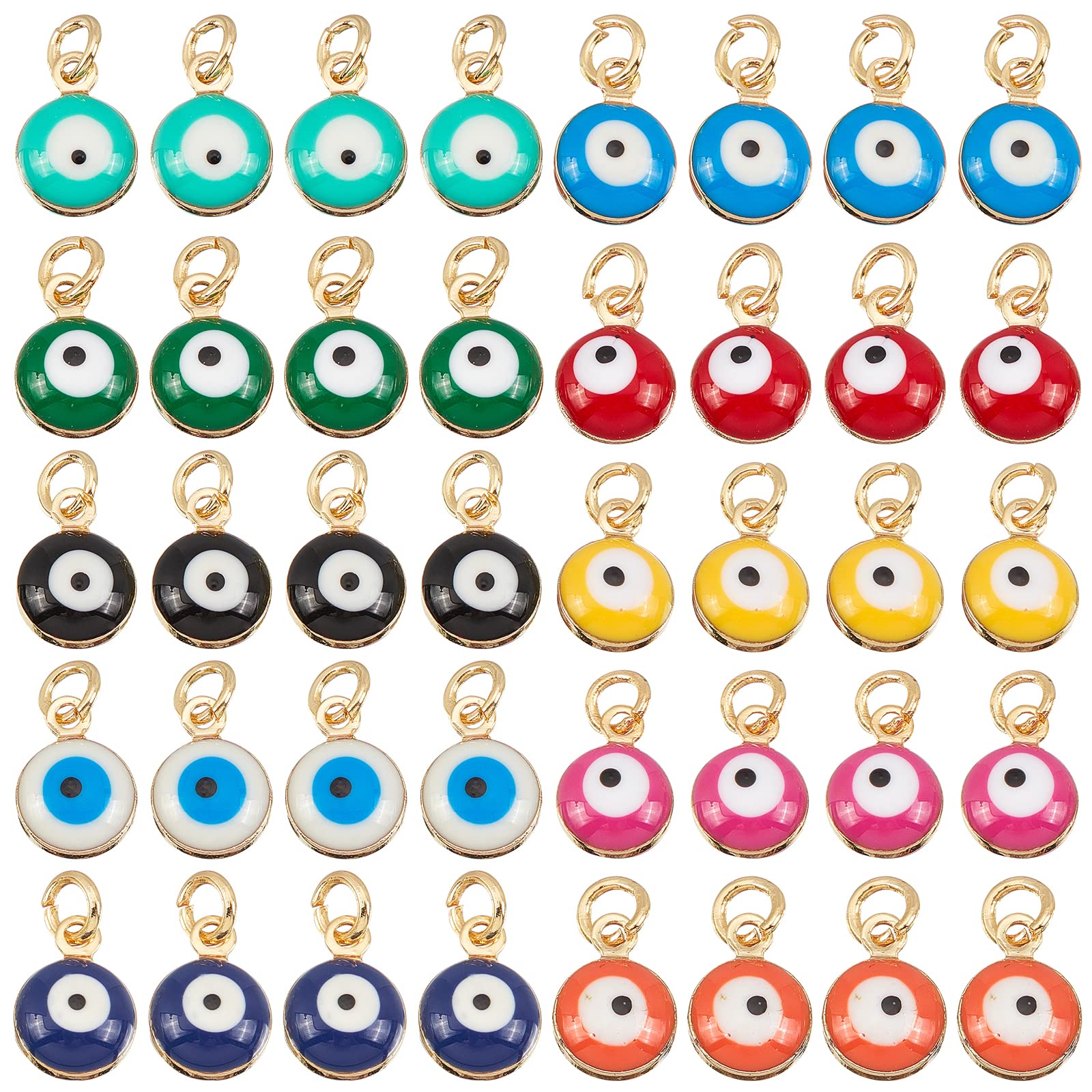 40 Pcs 18K Gold Plated Evil Eye Beads - 10 Color Brass Enamel Pendants with Jump Rings for DIY Jewelry Making, Necklace, Earrings & Craft Projects - Perfect for Boho Style, Gift Giving & Protection Charms