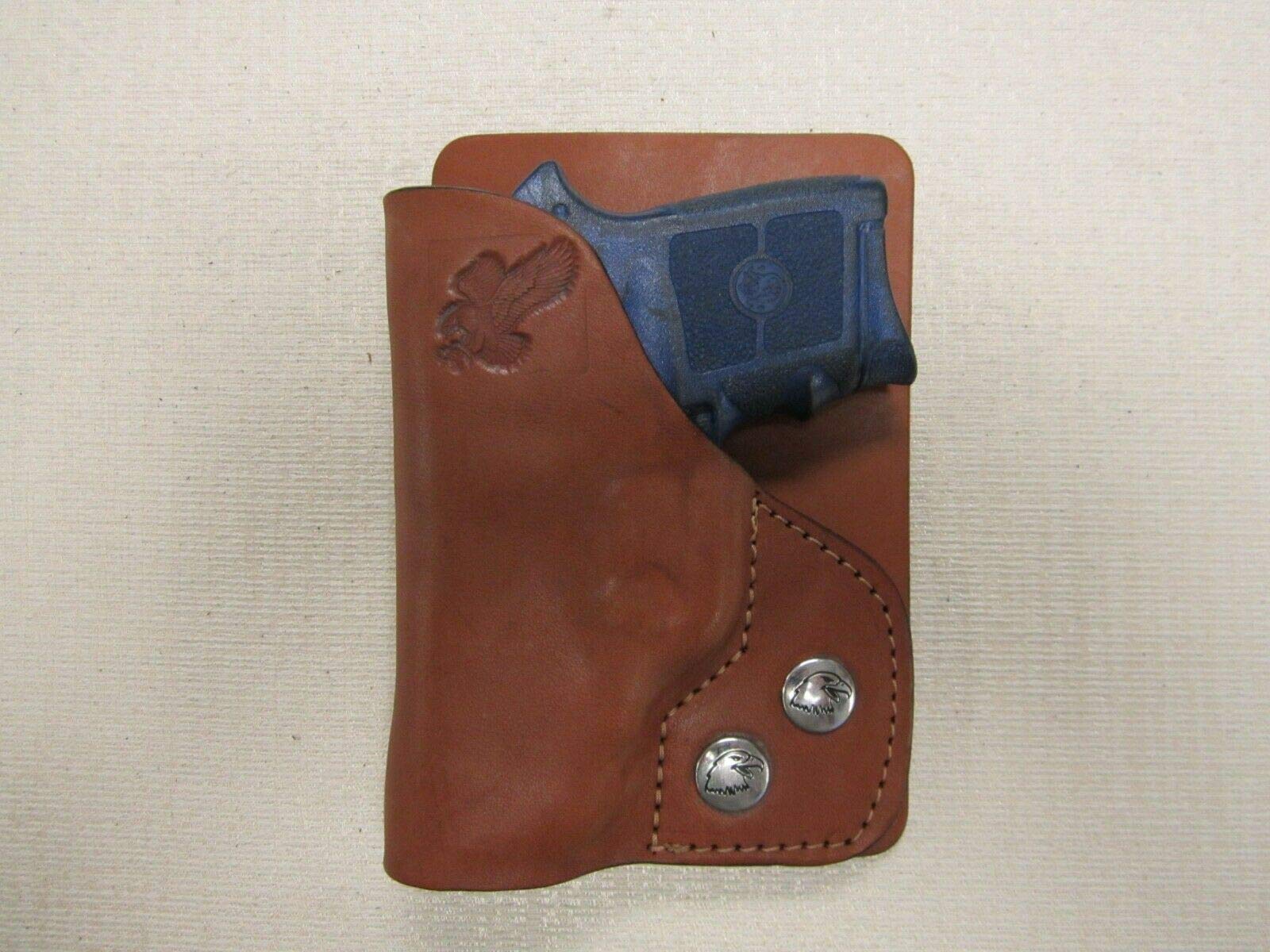Smith & Wesson Bodyguard 380 Pistol with Integrated Laser - Premium Brown Leather Concealed Carry Wallet Holster for Everyday Protection & Self Defense