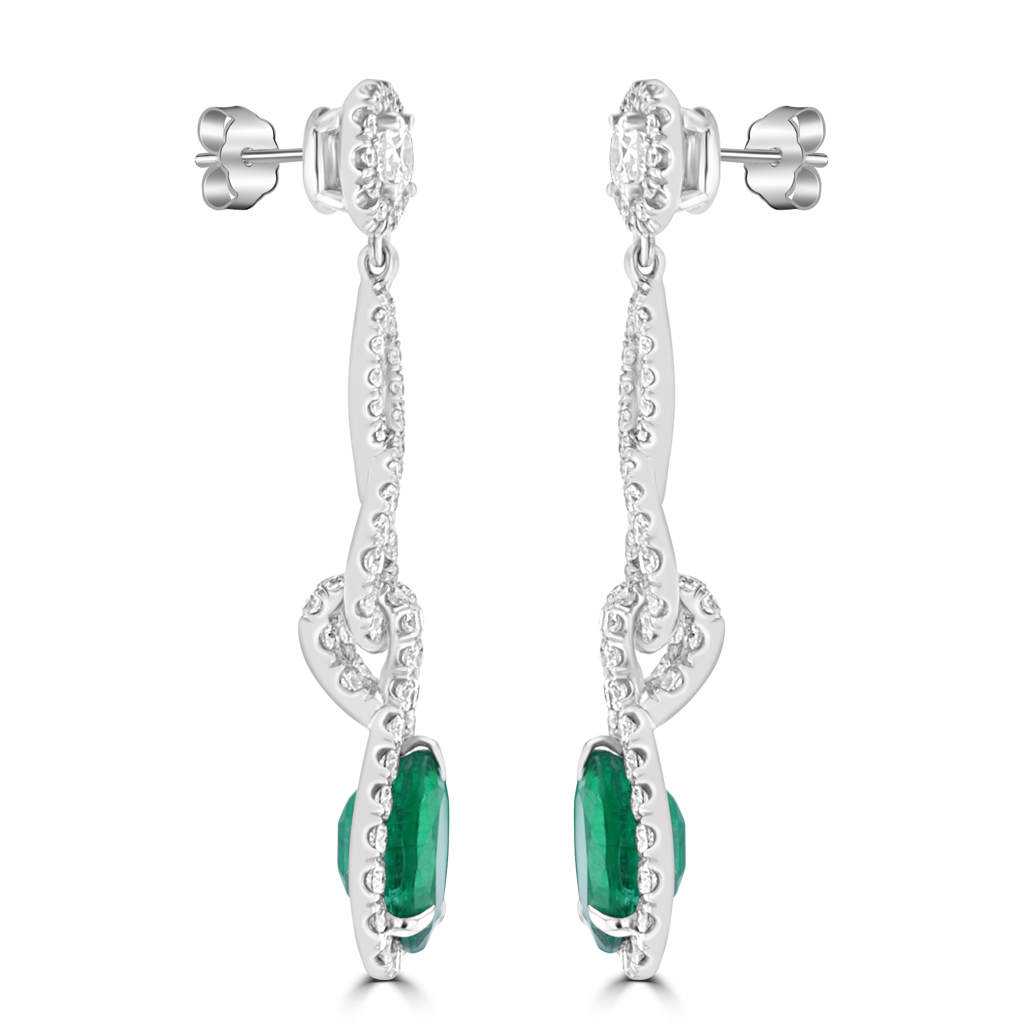 18KT Gold 5.08 CTW Emerald & 2.58 CTW Diamond Loop Drop Earrings for Women - Luxury Dangle Earrings for Wedding, Party & Special Occasions