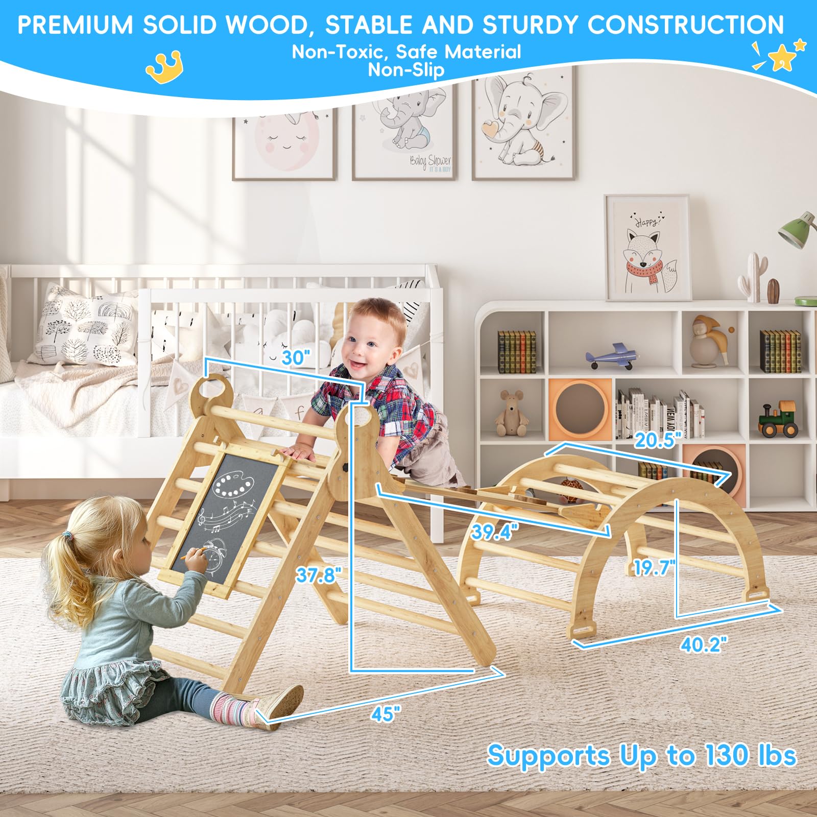 Montessori Pikler Triangle Climbing Set for Toddlers - Indoor & Outdoor Play Gym with Arch, Ramp, and Triangle - Kids Learning & Development Toy for Home, Nursery, and Backyard Playtime