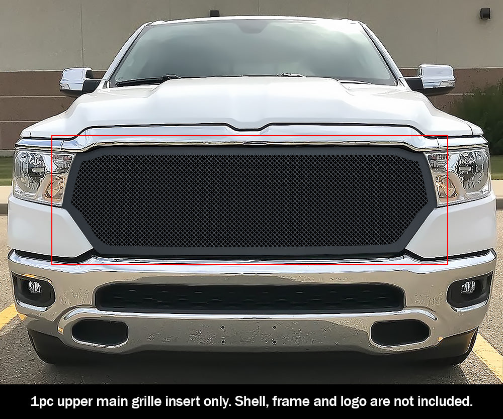 APS Black Stainless Steel Upper Mesh Grille for Ram 1500 (2019-2024) - Compatible with Laramie, Lone Star, Big Horn & Tradesman Models | Durable & Stylish Upgrade for Truck Exterior | Perfect for Off-Roading, Car Shows & Daily Driving