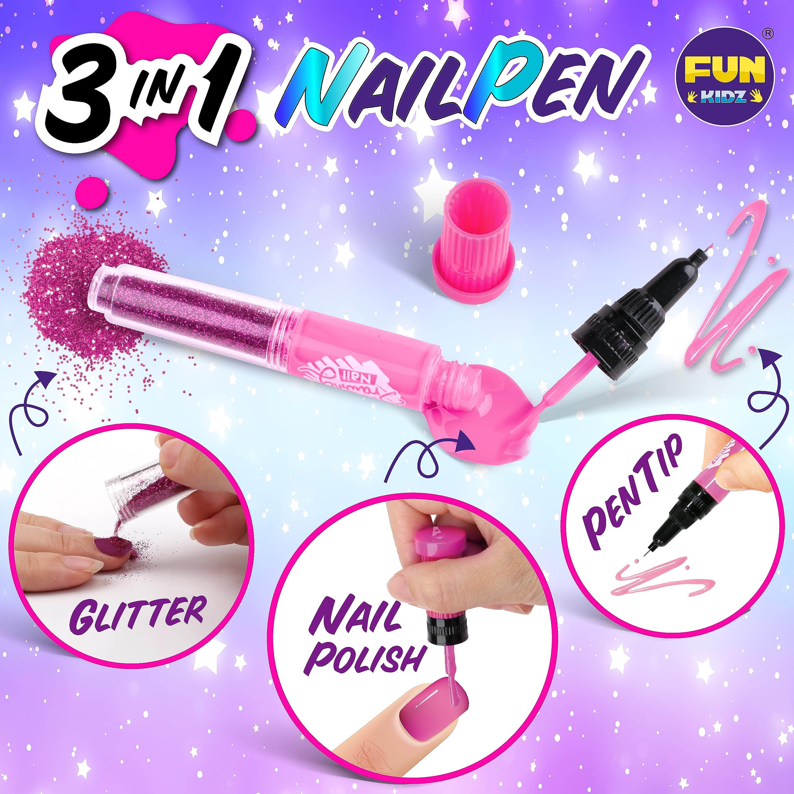 FunKidz Ultimate 315Pcs Kids Nail Art Kit for Girls Ages 7-12 - Glitter Nail Polish Pens, Temporary Nail Stickers & SPA Makeup Set (17.91