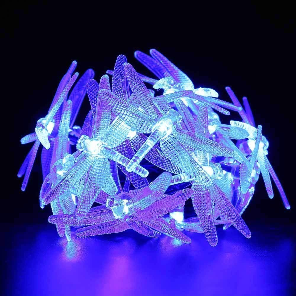 Solar Dragonfly String Lights - 20 LED 4.8M Waterproof Fairy Lights for Indoor/Outdoor Use - Perfect for Garden, Patio, Wedding Decor & Tree Lighting (Blue)