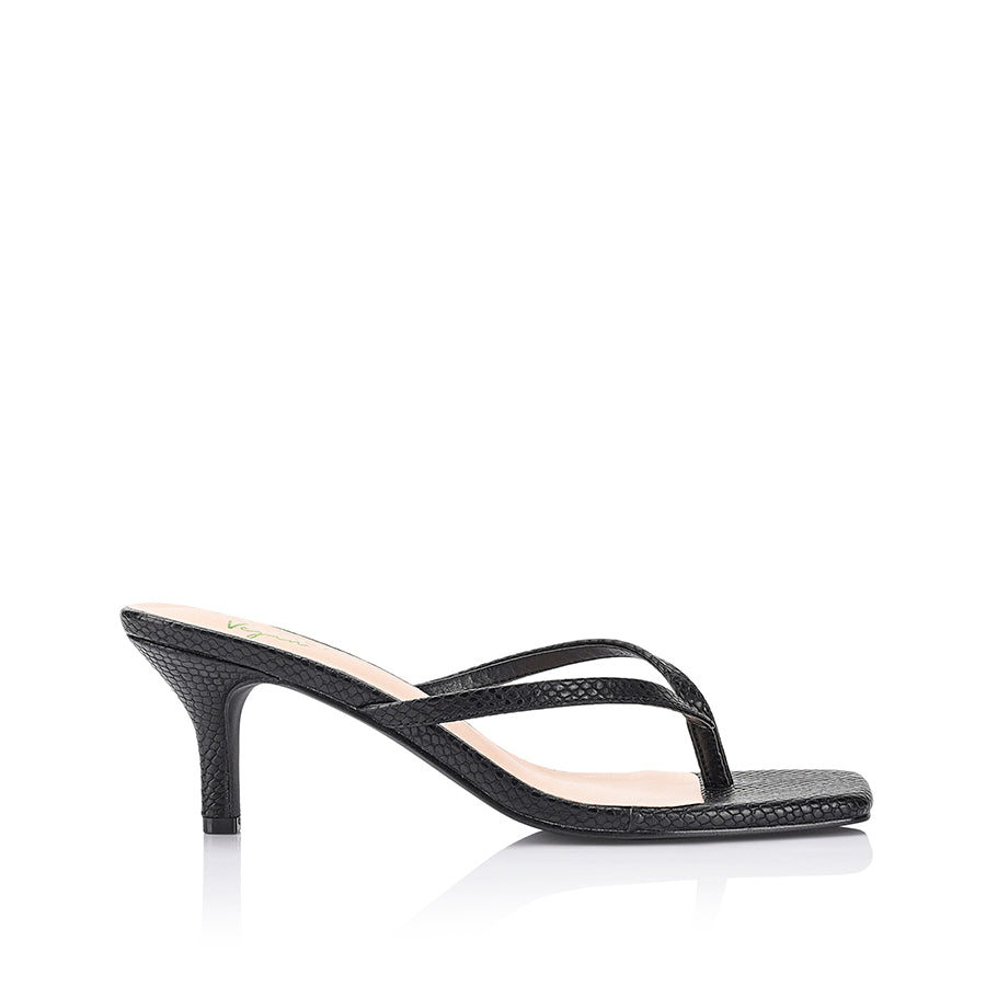 Taytum Black Snake Heeled Thongs for Women - Stylish Sandals for Summer, Parties & Date Nights