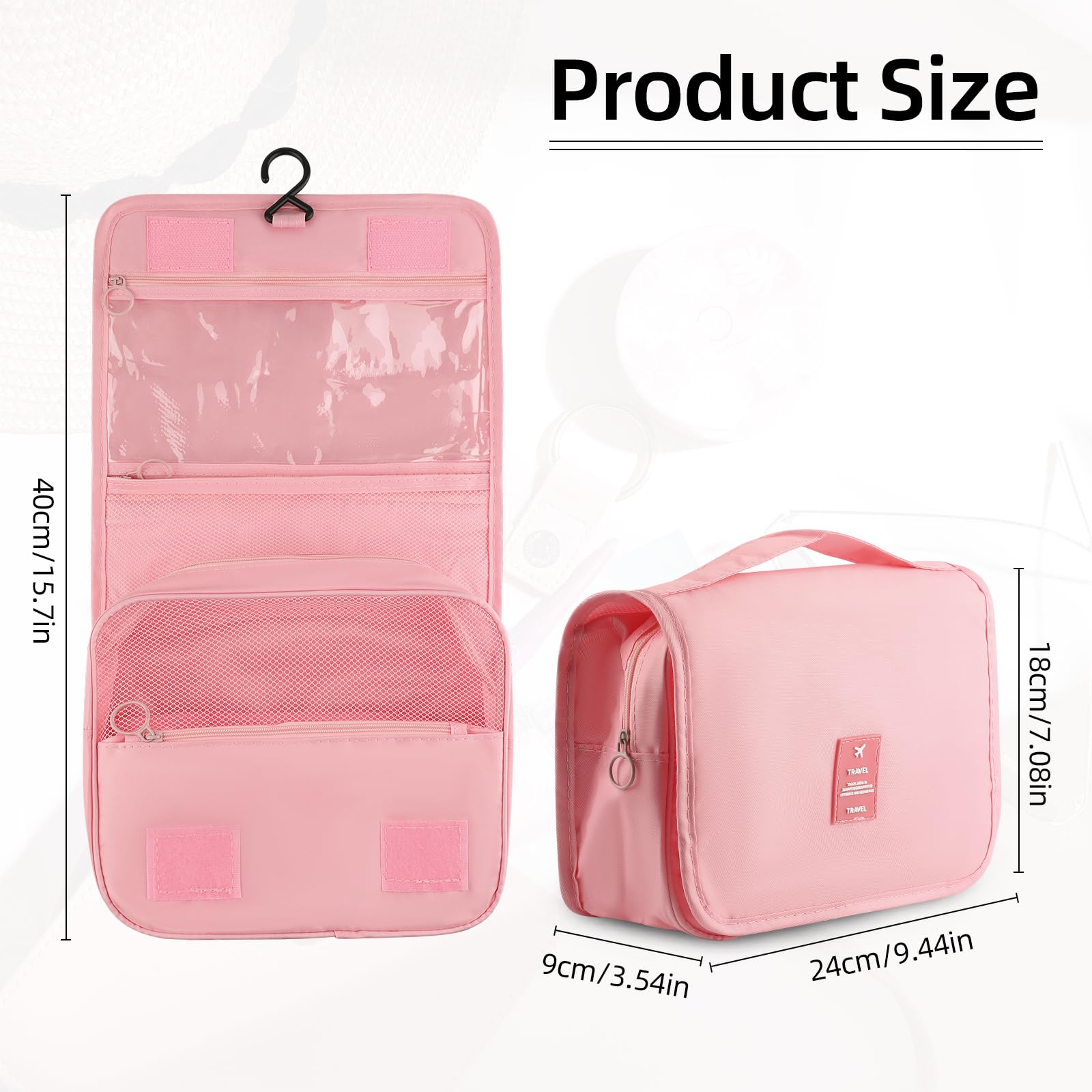 Foldable Hanging Travel Toiletry Bag - Waterproof Portable Cosmetic Organizer with Hook for Women | Pink Makeup Bag for Bathroom, Gym & Vacation Essentials