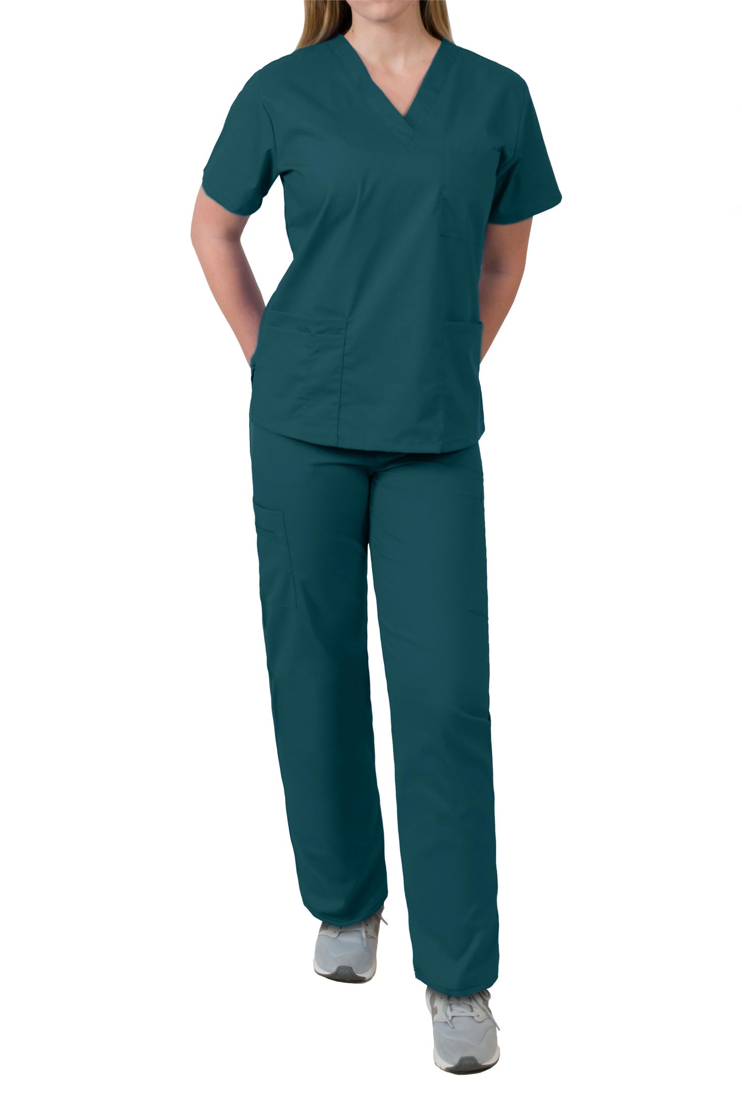 Medgear Women's Scrubs Set - 4 Pocket Top & Multi-Pocket Pants | Comfortable Medical Uniform for Nurses, Doctors & Healthcare Professionals | Perfect for Hospitals, Clinics & Long Shifts
