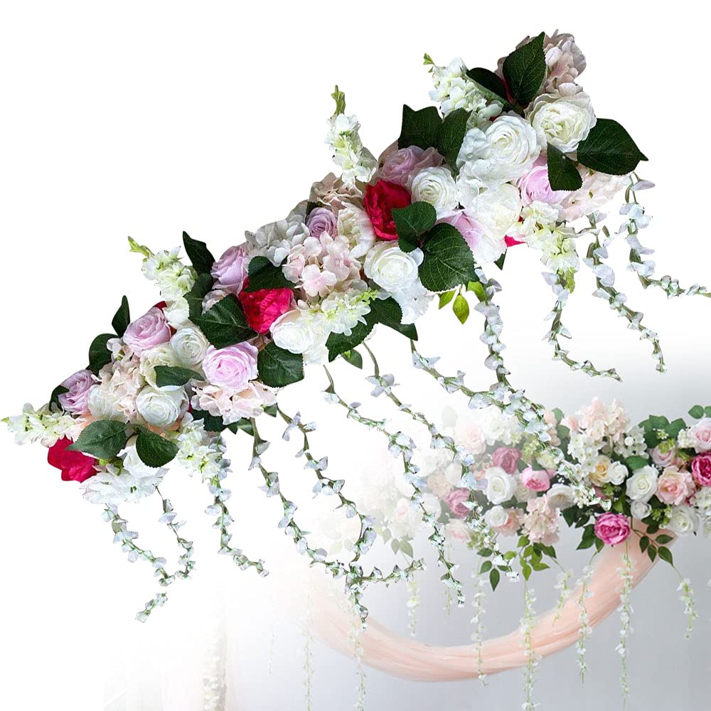 Gdrasuya10 1M Artificial Silk Wedding Arch Flowers - DIY Silk Flower Row for Party, Wedding, Office Decor - Perfect for Backdrop, Ceremony Decorations & Event Styling