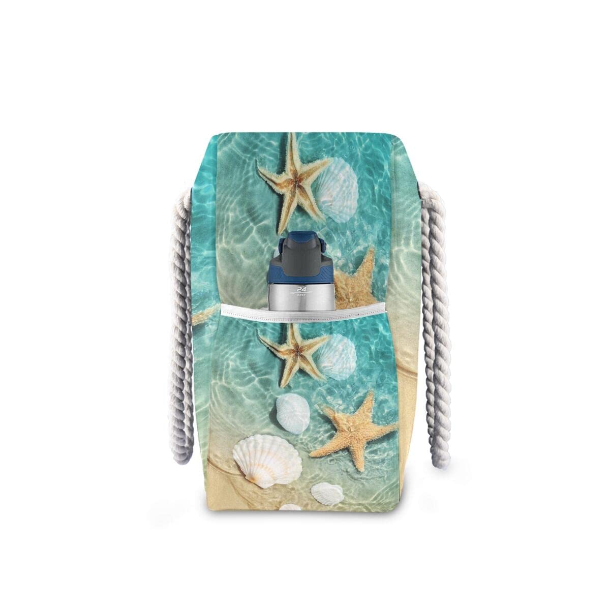 Large Beach Tote Bag with Starfish Seashell Design - Waterproof Travel Shoulder Bag for Women, Gym, Sports & Vacation | Perfect for Pool, Beach Trips & Summer Outings