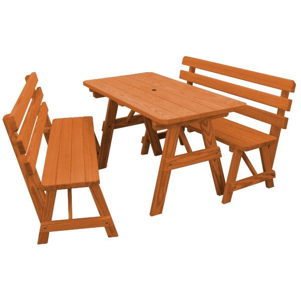 Durable Yellow Pine Wood Picnic Table with 2 Backed Benches - Outdoor Dining Set for Patio, Garden, Park & Backyard BBQs
