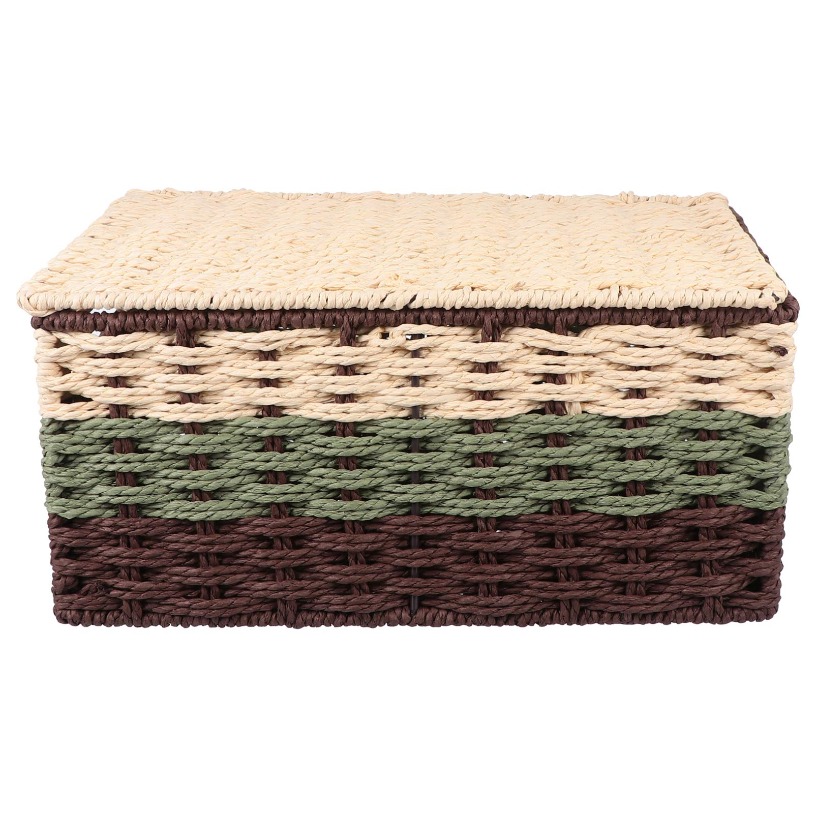 Holibanna Woven Storage Baskets with Lid - 32x22x15cm Organizer Bin for Snacks, Sundries, Clothes & Toys | Perfect for Closet, Bedroom, Bathroom & Office Organization | Space-Saving Home Decor Solution