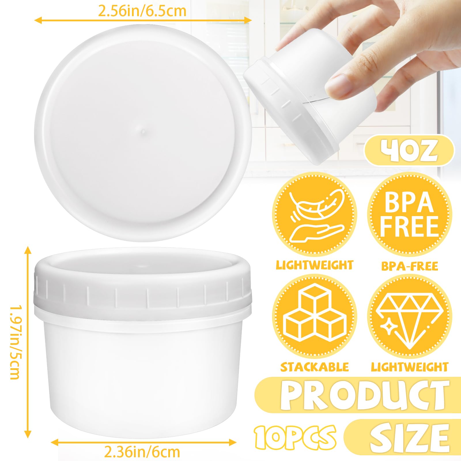10-Pack 4oz Reusable Plastic Food Storage Containers with Screw Lids - BPA-Free Small Freezer-Safe Deli Containers, Stackable Sauce & Condiment Jars for Meal Prep, Lunch Box, Pantry Organization & Kitchen Storage