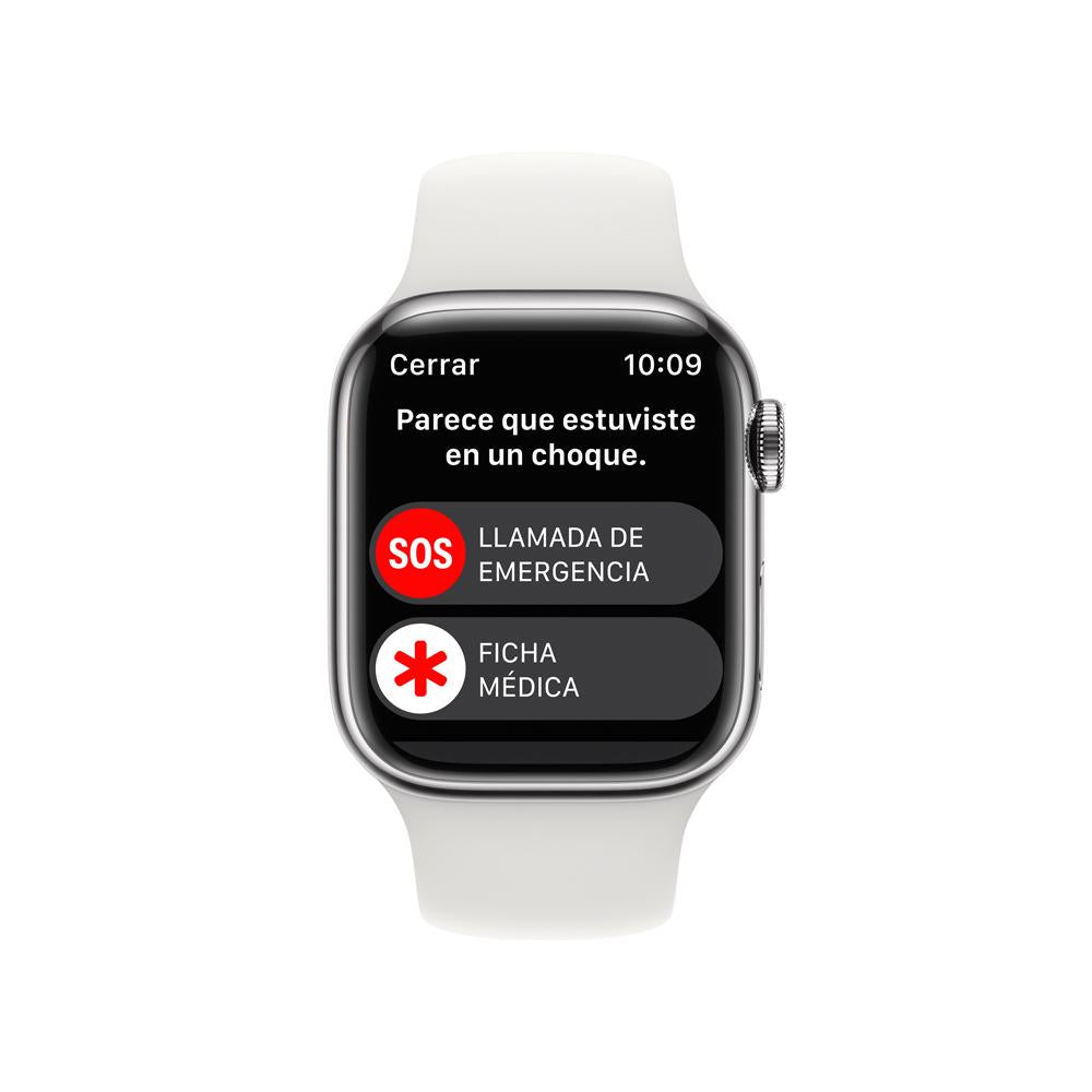 Apple Watch Series 8 (GPS + Cellular) 41mm Silver Stainless Steel Case with White Sport Band - Perfect for Fitness Tracking, Phone Calls & Smart Notifications