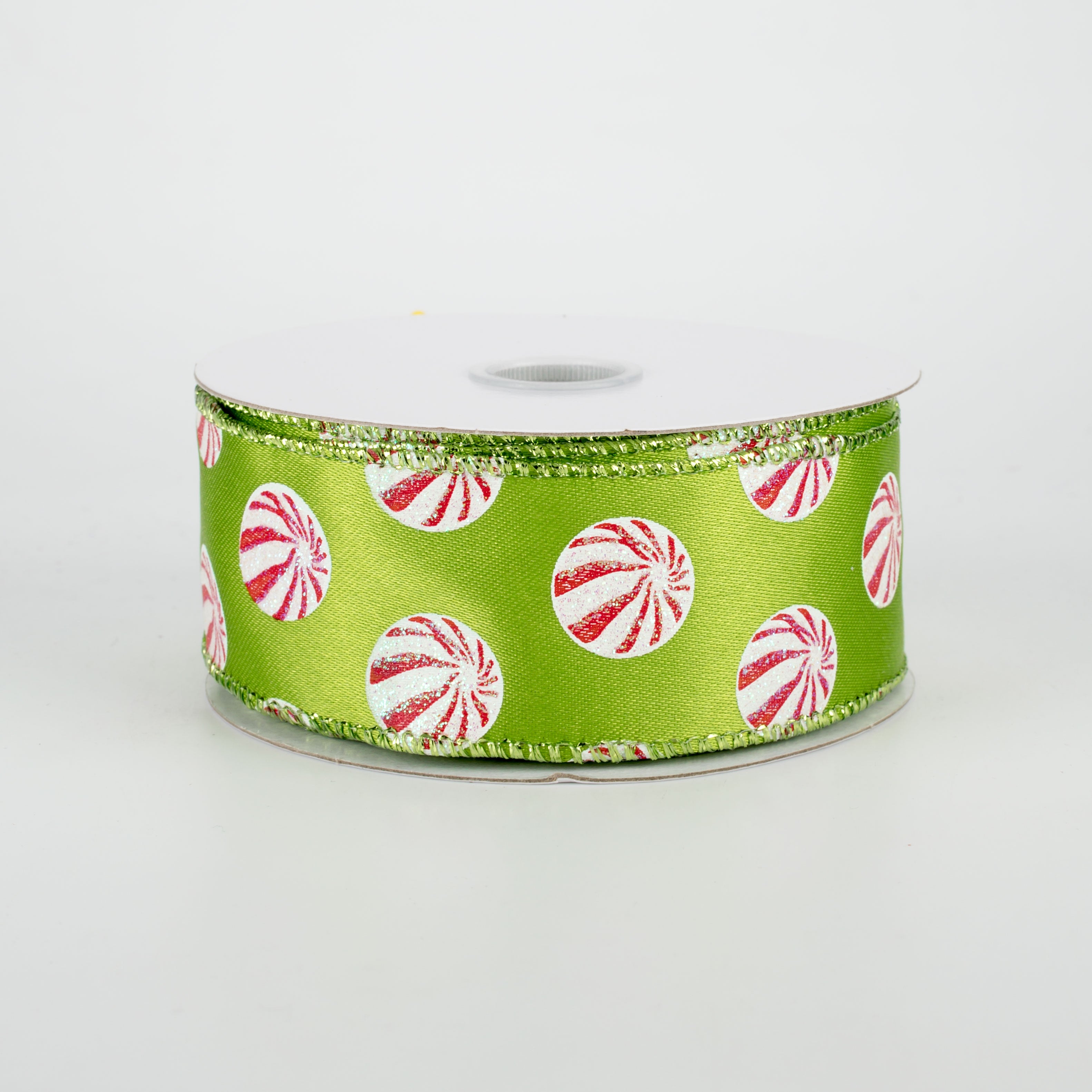 1.5 Inch Glittered Peppermint Ribbon - Lime Green (10 Yards) for Christmas Gift Wrapping, DIY Crafts, and Holiday Decorations