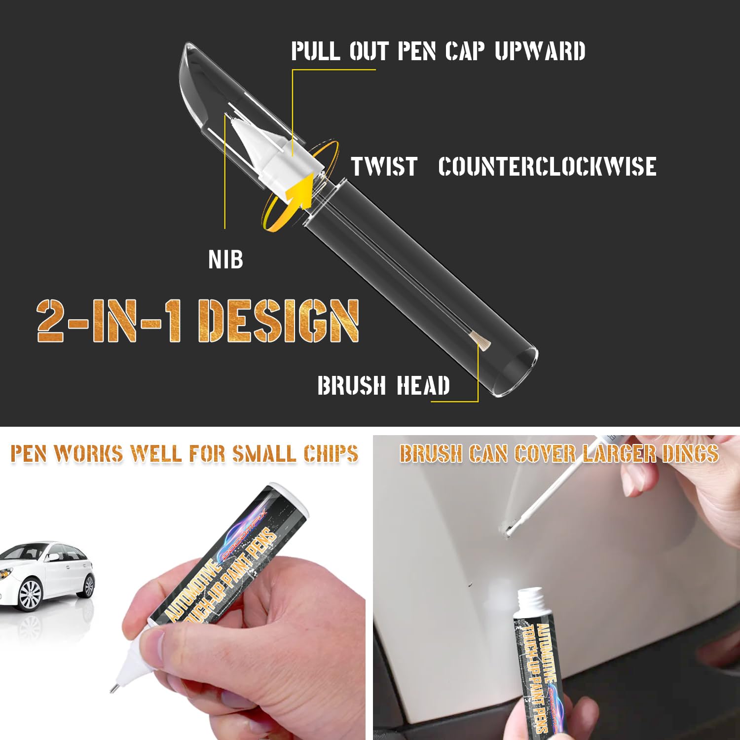White Touch Up Paint for Cars - 2-in-1 Automotive Scratch Repair Pen | Car Paint Scratch Remover for Deep Scratches & Chips | Perfect for DIY Car Scratch Fixing at Home or On-the-Go