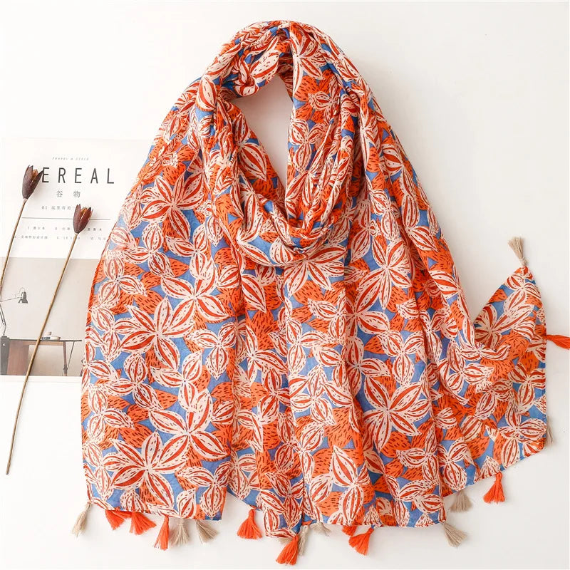 2023 Fashion Paisley Abstract Floral Tassel Viscose Shawl Scarf - Women's Lightweight Pashmina Wrap Stole & Muslim Hijab (180x90cm) - Perfect for Daily Wear, Office, Parties & Prayer