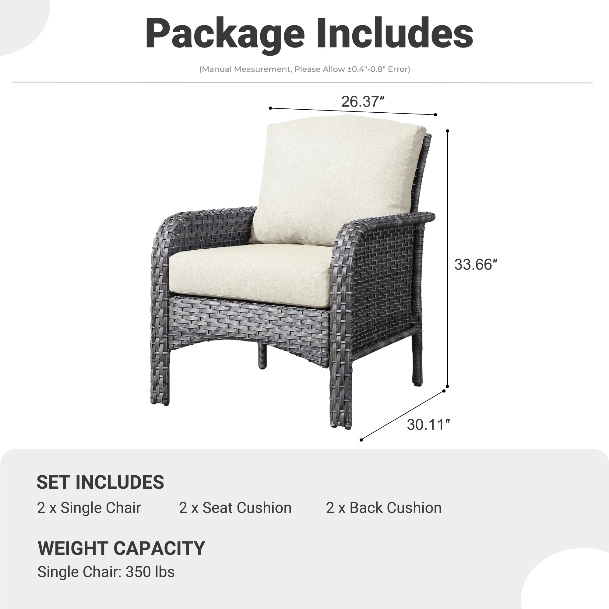2-Piece Patio Furniture Set - All-Weather Wicker Chairs with High Back & Cushions for Outdoor Porch, Deck, Garden - Beige Rattan 2-Seater - Perfect for Relaxing, Entertaining & Backyard Lounging