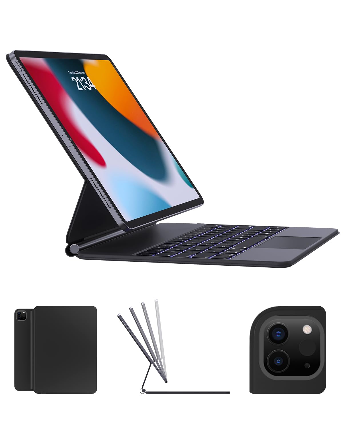 AUSDOM Wireless Bluetooth Keyboard Case for iPad Air 13 (M2) & iPad Pro 12.9 (6th/5th/4th/3rd Gen) - Magnetic Floating Backlit Keyboard with Multi-Touch Trackpad, Rechargeable, Black | Perfect for Work, Study & Travel