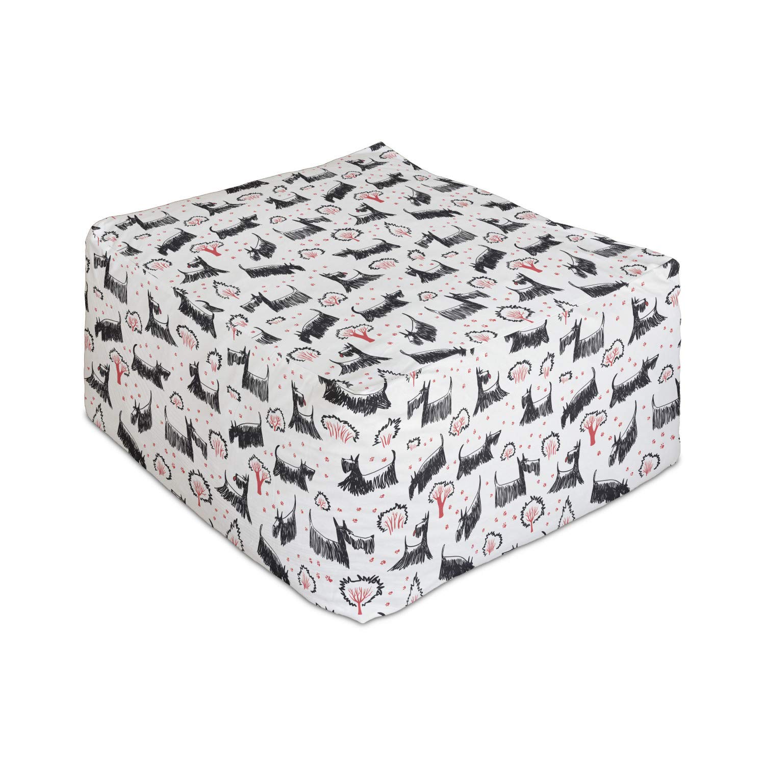 Ambesonne Scottie Dog Rectangle Pouf Ottoman - Hand-Drawn Sketch Design with Playful Scotch Breeds, 25 Inch Under Desk Foot Stool for Living Room & Office, Dark Coral Charcoal Grey - Perfect for Home Decor, Pet Lover Gift & Cozy Reading Nook