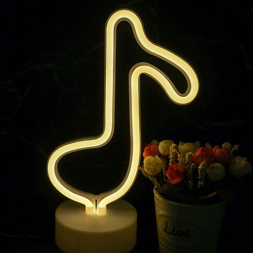 LED Music Note Neon Sign - Warm White Wall Art Light for Bedroom, Living Room, Bar & Party Decor | Perfect for Wedding, Luau, Summer Party, Kids Room & Beach House Lighting