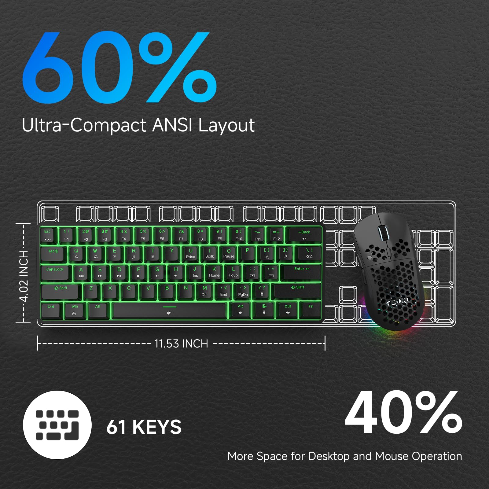 TMKB T61SE 60% Compact Mechanical Gaming Keyboard with Blue Clicky Switches, RGB Backlit, Double-Shot PBT Keycaps, N-Key Rollover, Detachable USB-C Cable - Wired Ergonomic Keyboard for PC, Mac, Windows Laptop Gamers & Programmers (Black) | Perfect for Esports, Office Work & Typing Enthusiasts