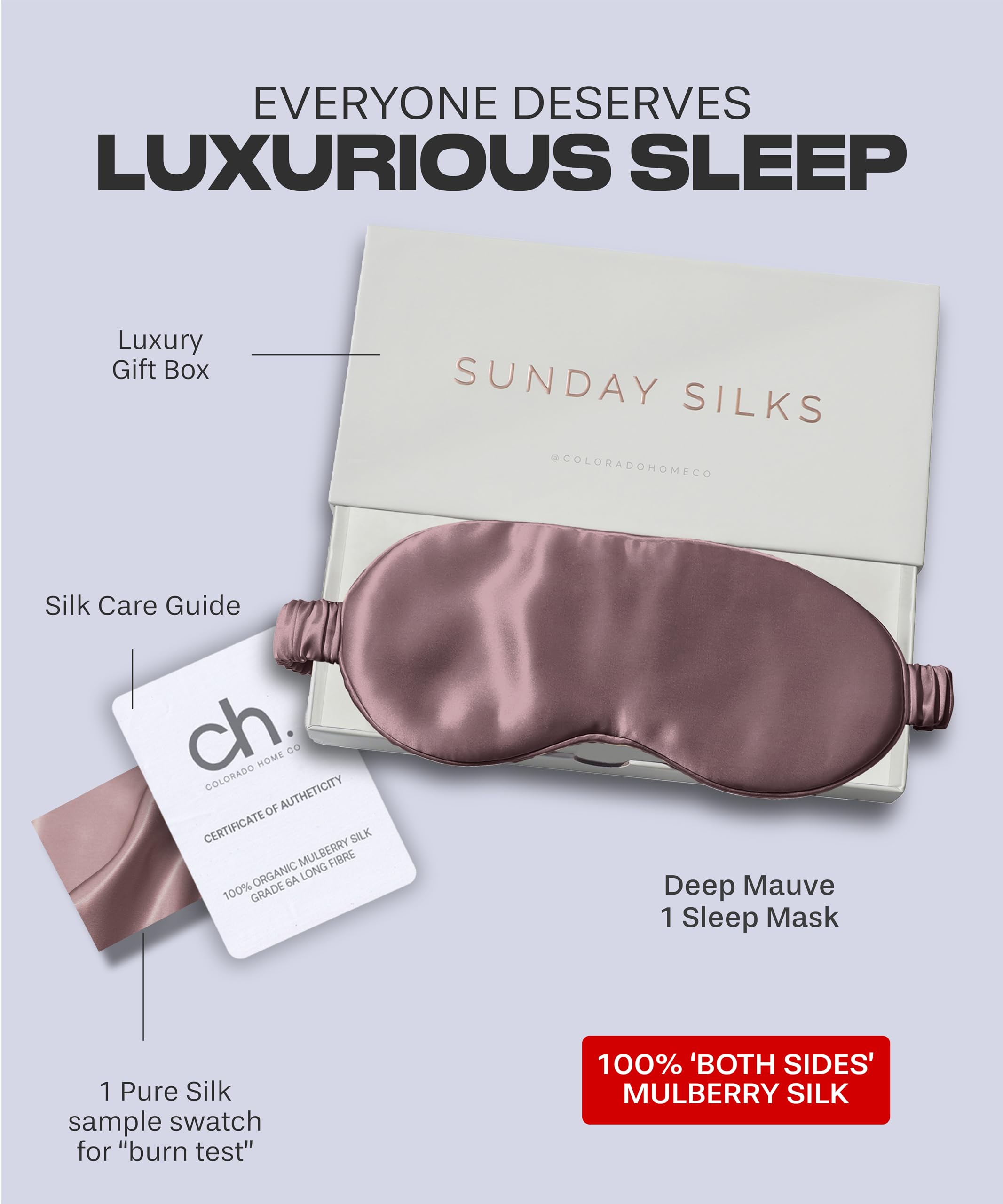 SUNDAYSILKS™ 100% Mulberry Silk Sleep Mask for Women & Men - Soft Blackout Eye Cover for Sleeping, Travel, Relaxation & Meditation - Breathable Luxury Silk Eye Mask (Deep Mauve) | Perfect for Night Sleep, Airplane Travel & Spa Days