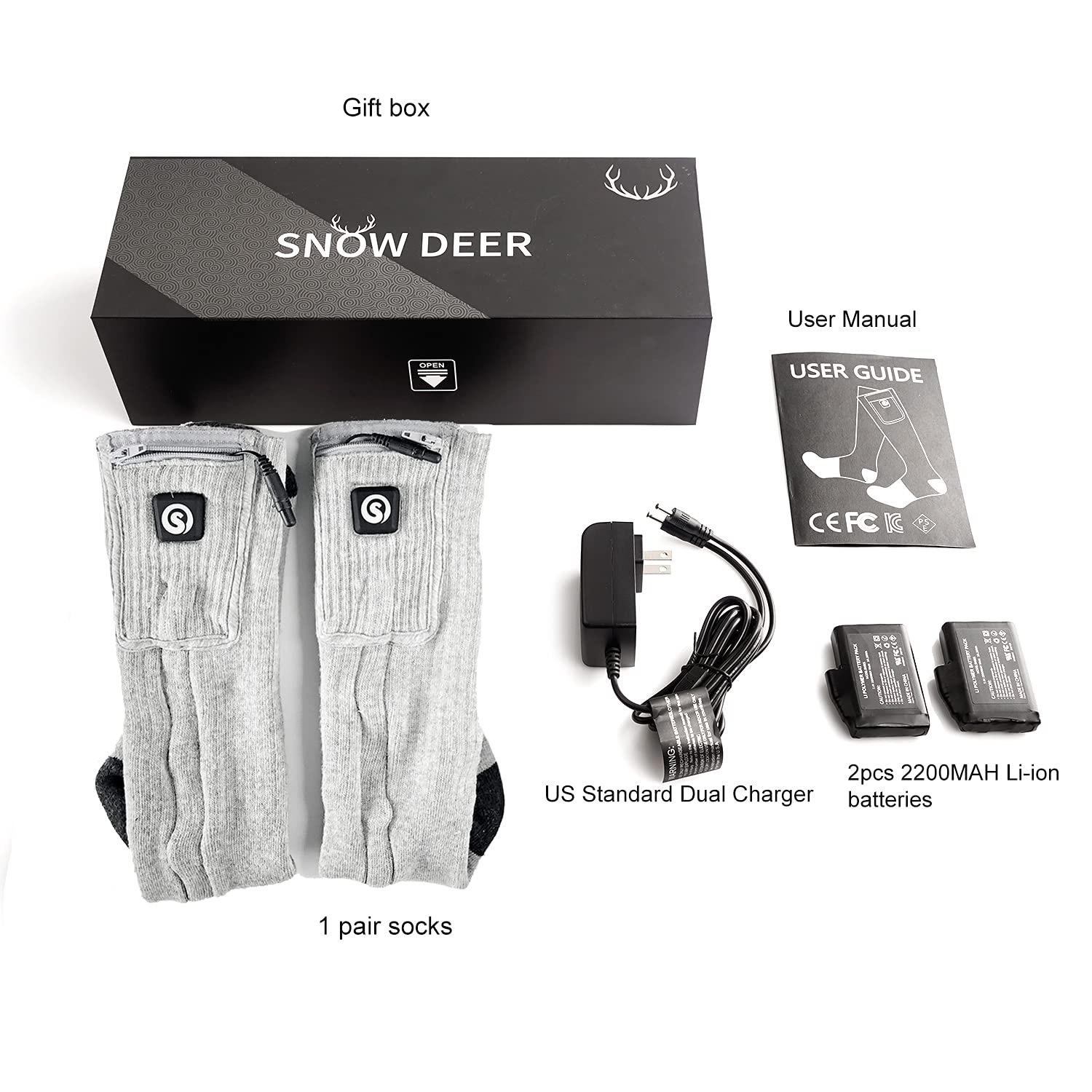 SNOW DEER 7.4V Rechargeable Battery Heated Socks for Men & Women - Electric Warming Socks for Hunting, Fishing, Camping, Hiking, Motorcycle & Ski - Winter Foot Warmer for Cold Weather Outdoor Activities