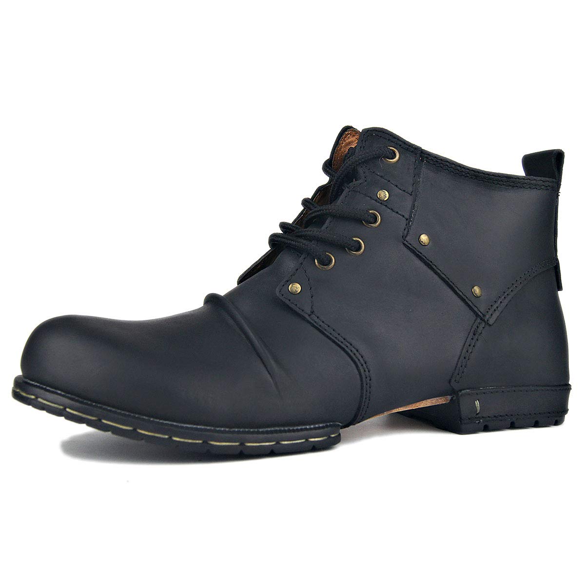 OSSTONE Men's Winter Moto Boots - Fashionable Lace-Up Leather Chukka Boots with Fur Lining | Waterproof & Warm | Perfect for Motorcycle Riding, Hiking & Casual Winter Wear (Style 6015-2)