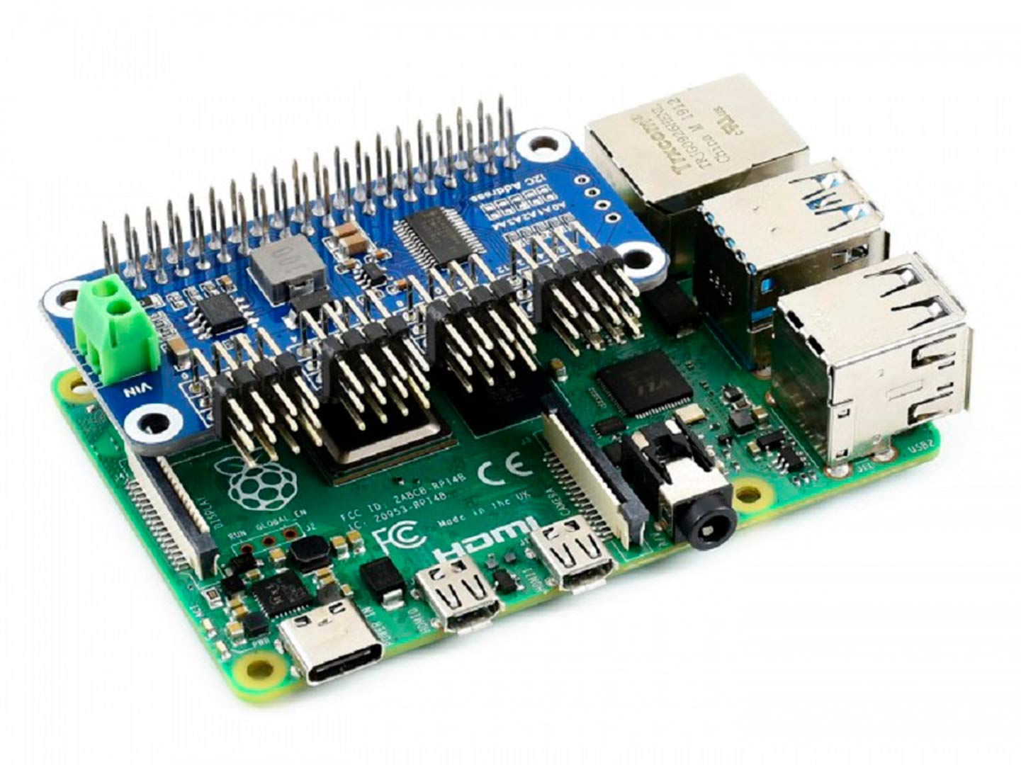 Raspberry Pi Servo Driver HAT (B) - 16-Channel PWM Output, 12-bit I2C Interface for Pi 4B/3B+/3B/2B/A+/Zero/Zero W/WH & Jetson Nano - Onboard Standard Servo Interface with Right Angle Pinheader - Perfect for Robotics, Automation, and DIY Electronics Projects