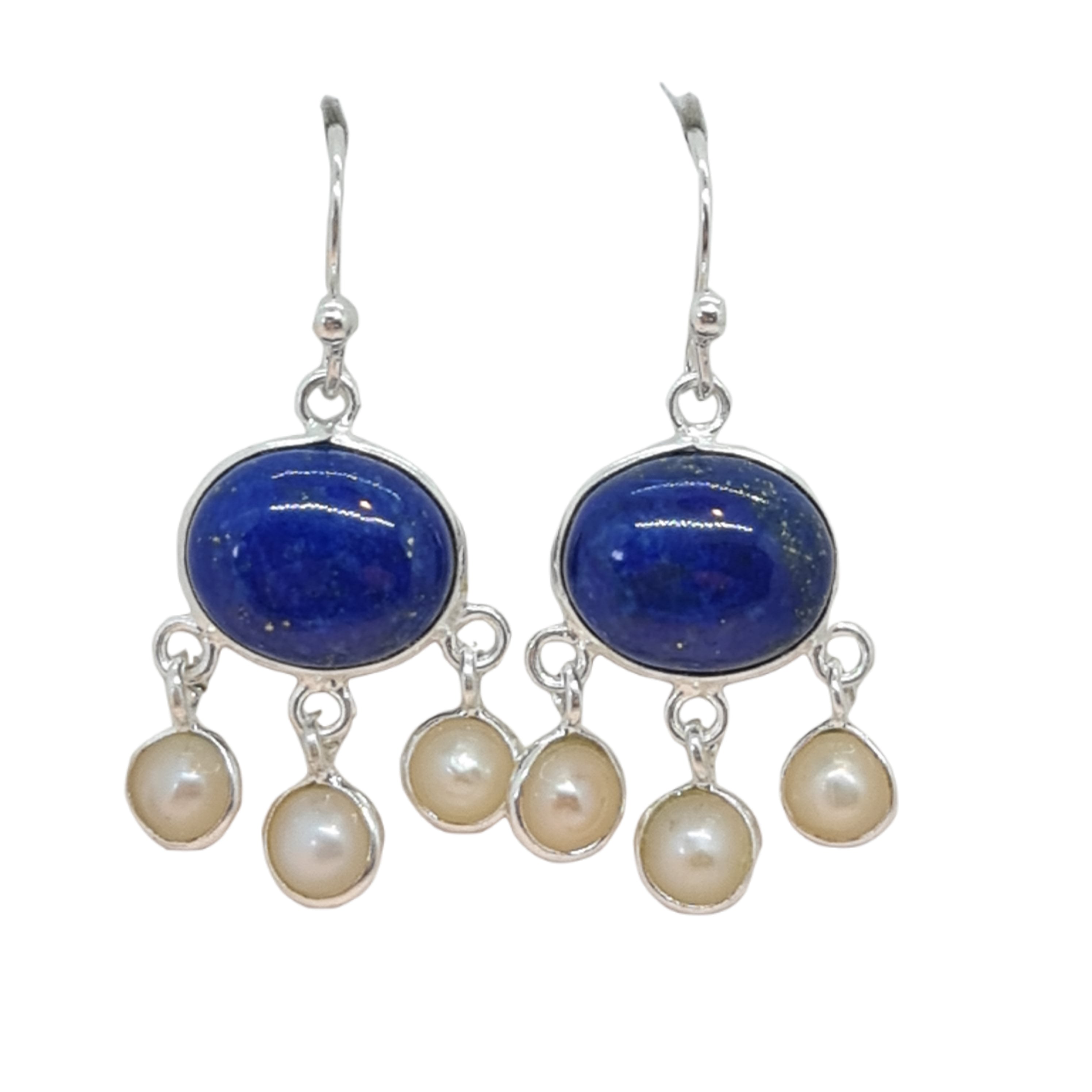 Lapis Lazuli and Freshwater Pearl Drop Earrings for Women - Elegant Handmade Dangle Earrings for Party, Wedding & Special Occasions