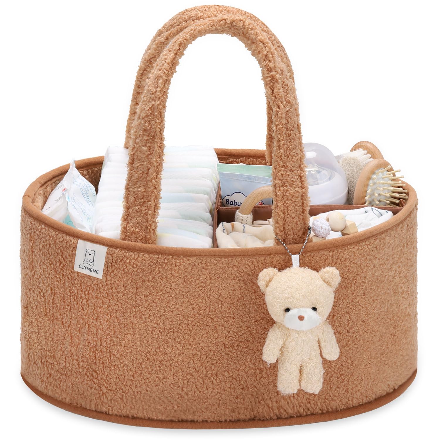 CLYMENE Baby Diaper Caddy Organizer - Portable Nursery Storage Basket for Diapers, Wipes & Baby Essentials | Newborn Changing Station Must-Have | Perfect Baby Shower Gift & Registry Item | Travel-Friendly Diaper Tote for Car & Home Use | Stylish Brown Beige Design | Ideal for Nursery Organization, On-the-Go Parents & Baby Care Convenience