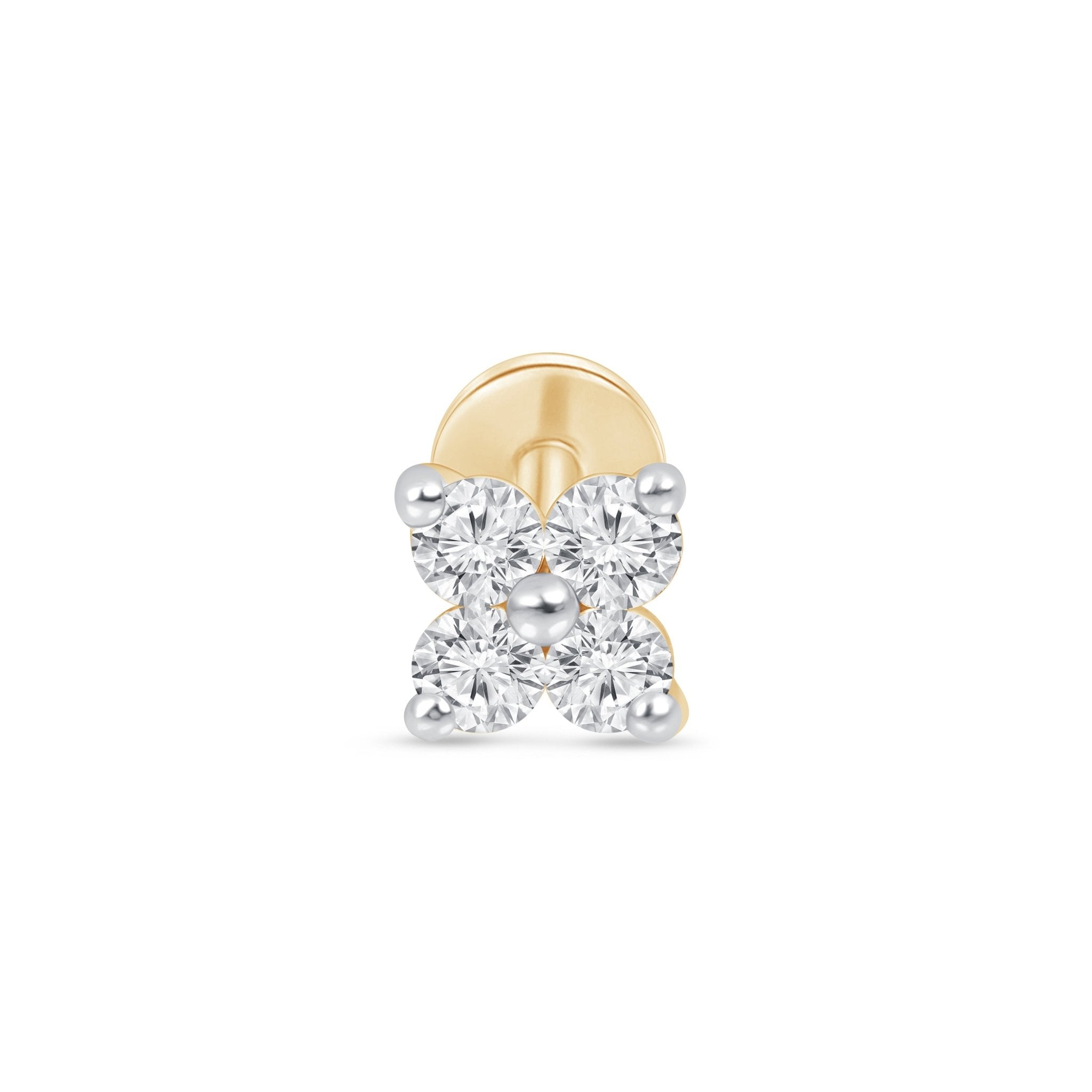 14K Yellow Gold Diamond Four-Petal Flower Flat Back Stud Earrings for Women - Perfect for Weddings, Parties & Everyday Elegance
