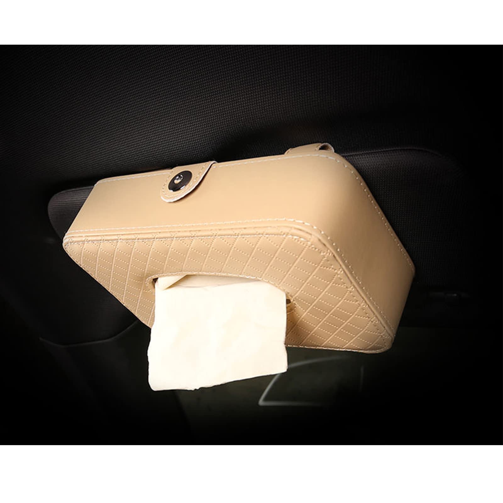 Premium Leather Beige Car Visor Tissue Box Holder - Universal Hanging Napkin Organizer for Men & Women - Perfect for Road Trips, Commuting & Daily Car Use