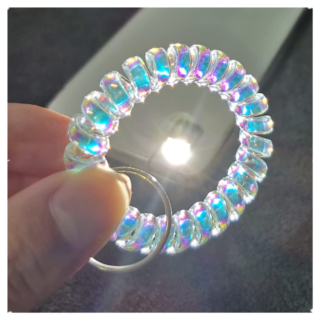 Iridescent Spiral Stretch Keychain Wristband - Pack of 5 | Spring Coil Ring Holder & Bracelet for Keys, Phone, Wallet | Perfect for Gym, Office, Travel & Daily Use