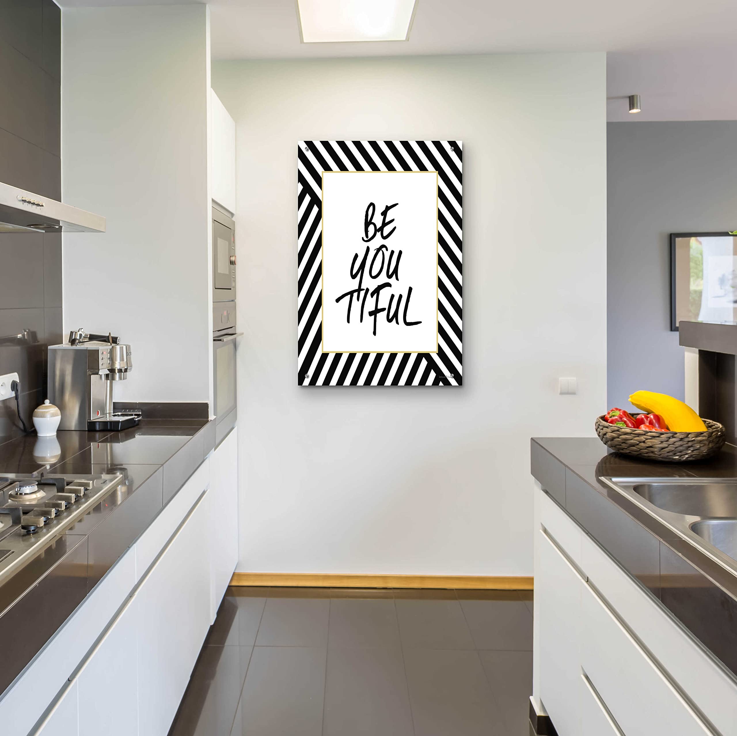 Be-You-Tiful Inspirational Wall Art - 24x36 Inch Acrylic Glass Canvas Painting by Lettered & Lined - Modern Home & Office Decor for Living Room, Bedroom or Gift