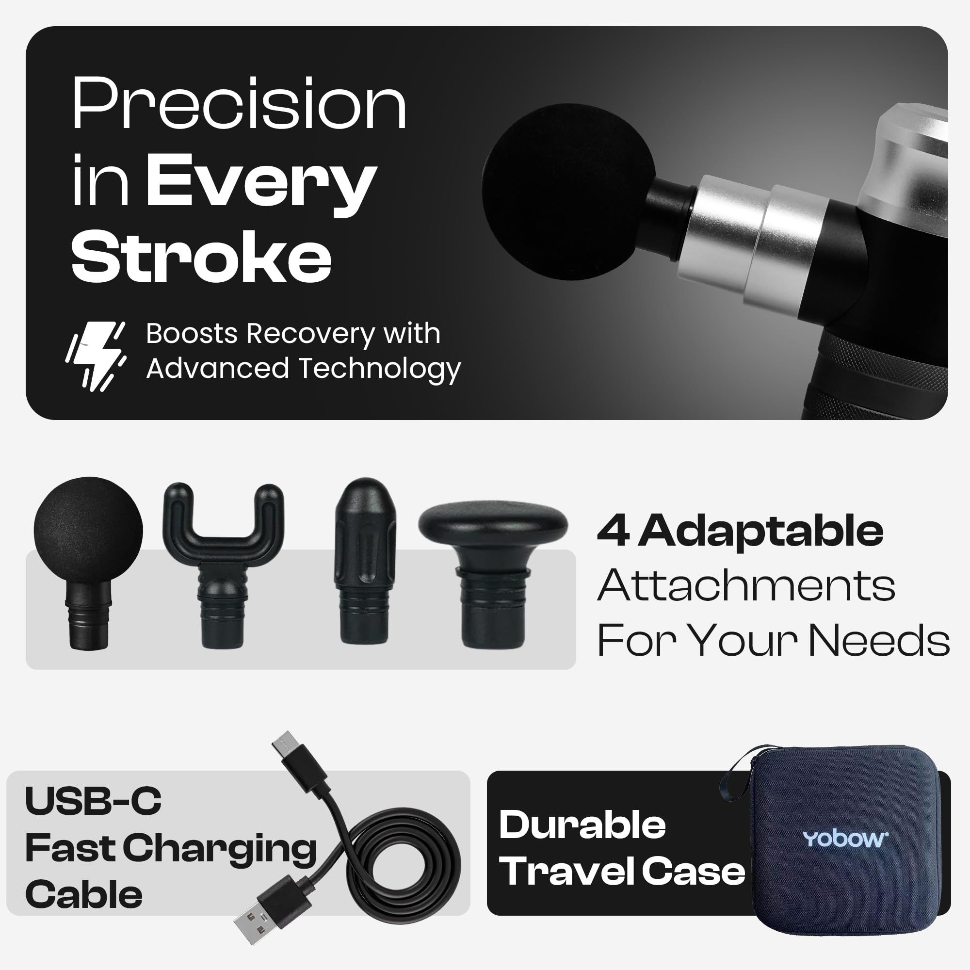 Portable Mini Massage Gun with 4 Speeds & 6 Colors - Deep Tissue Muscle Pain Relief, USB-C Fast Charging, Includes Carrying Case | Perfect for Post-Workout Recovery, Back Pain, Shoulder Tension & Home Spa Relaxation