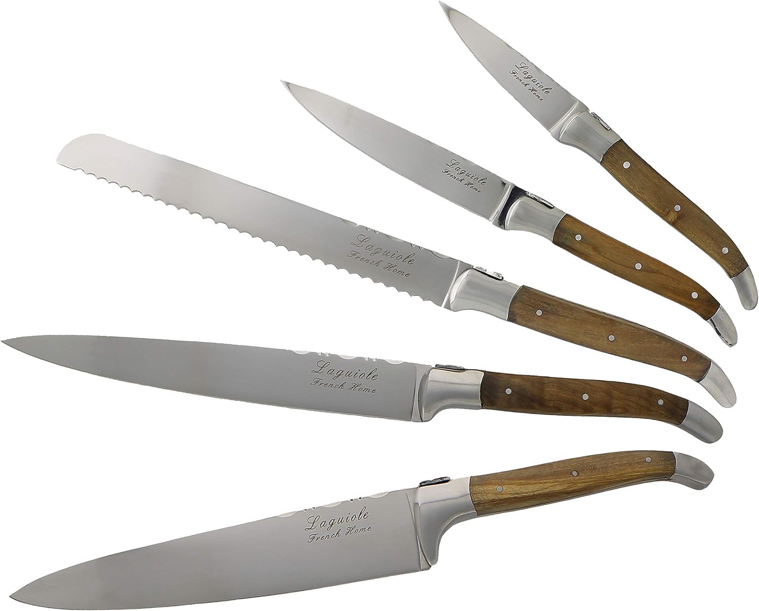 Premium French Laguiole 5-Piece Knife Set - Luxury Stainless Steel Kitchen Knives with Magnetic Holder & Olive Wood Handles - Perfect for Gourmet Cooking, Wedding Gifts & Kitchen Upgrade