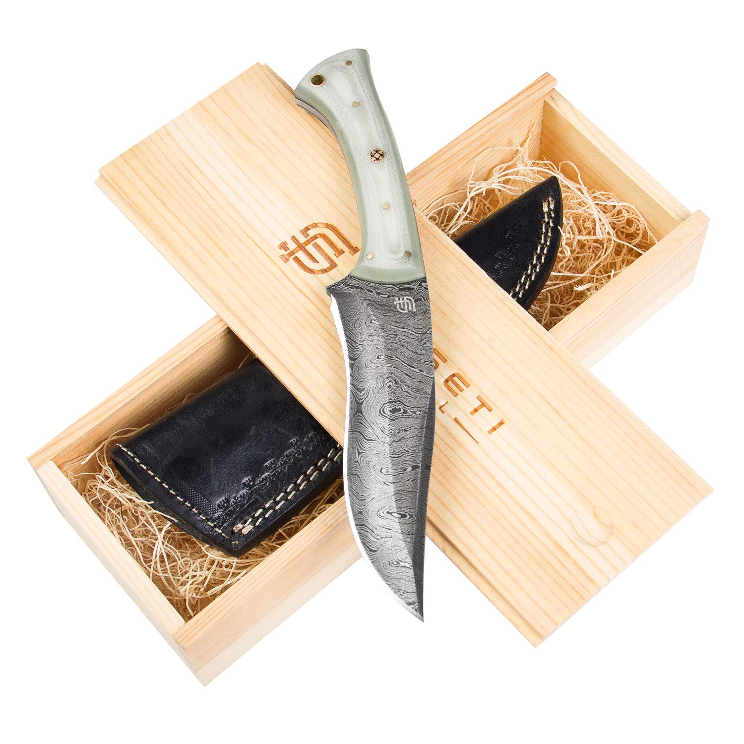 Forseti Steel Immortals Handmade Damascus Steel Knife - Premium Hunting, Camping & Outdoor Survival Knife - Razor Sharp Blade with Wooden Handle for Bushcraft, Fishing & EDC