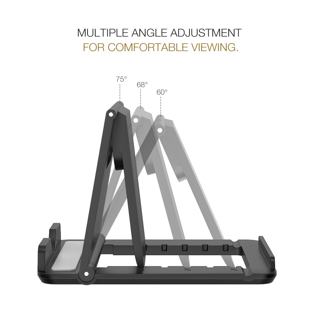 MoKo Foldable Phone & Tablet Stand Holder - Compatible with iPhone 16/15/14/13 Pro/Max/Plus Series, iPad, Samsung Galaxy - Adjustable Angle for Desk, Bed, Car & Office Use - Black