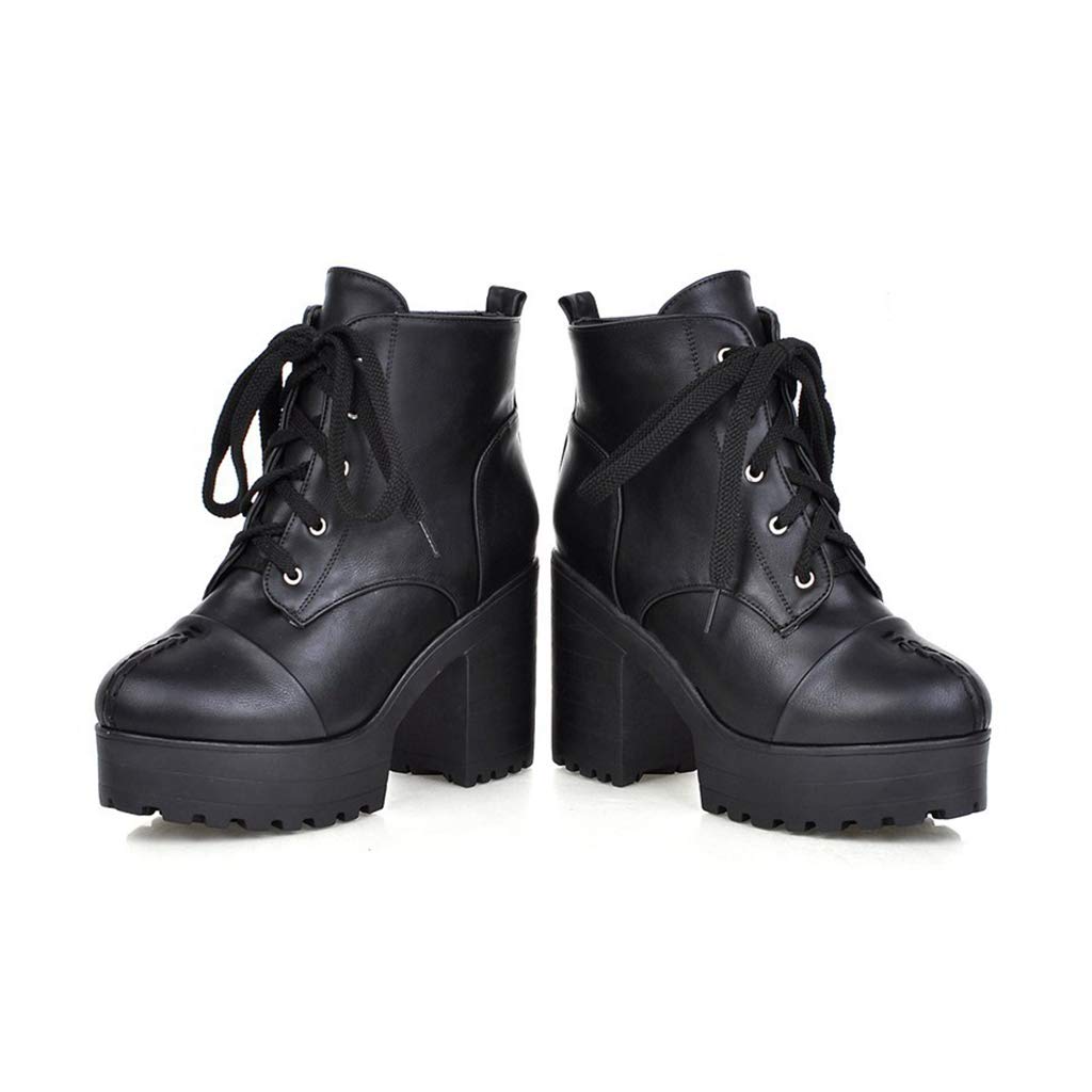 Mioke Women's Round Toe Platform Ankle Boots - Lace Up High Heel Dressy Booties for Casual Walking & Office Wear | Comfortable Fashion Shoes for Fall & Winter Outfits