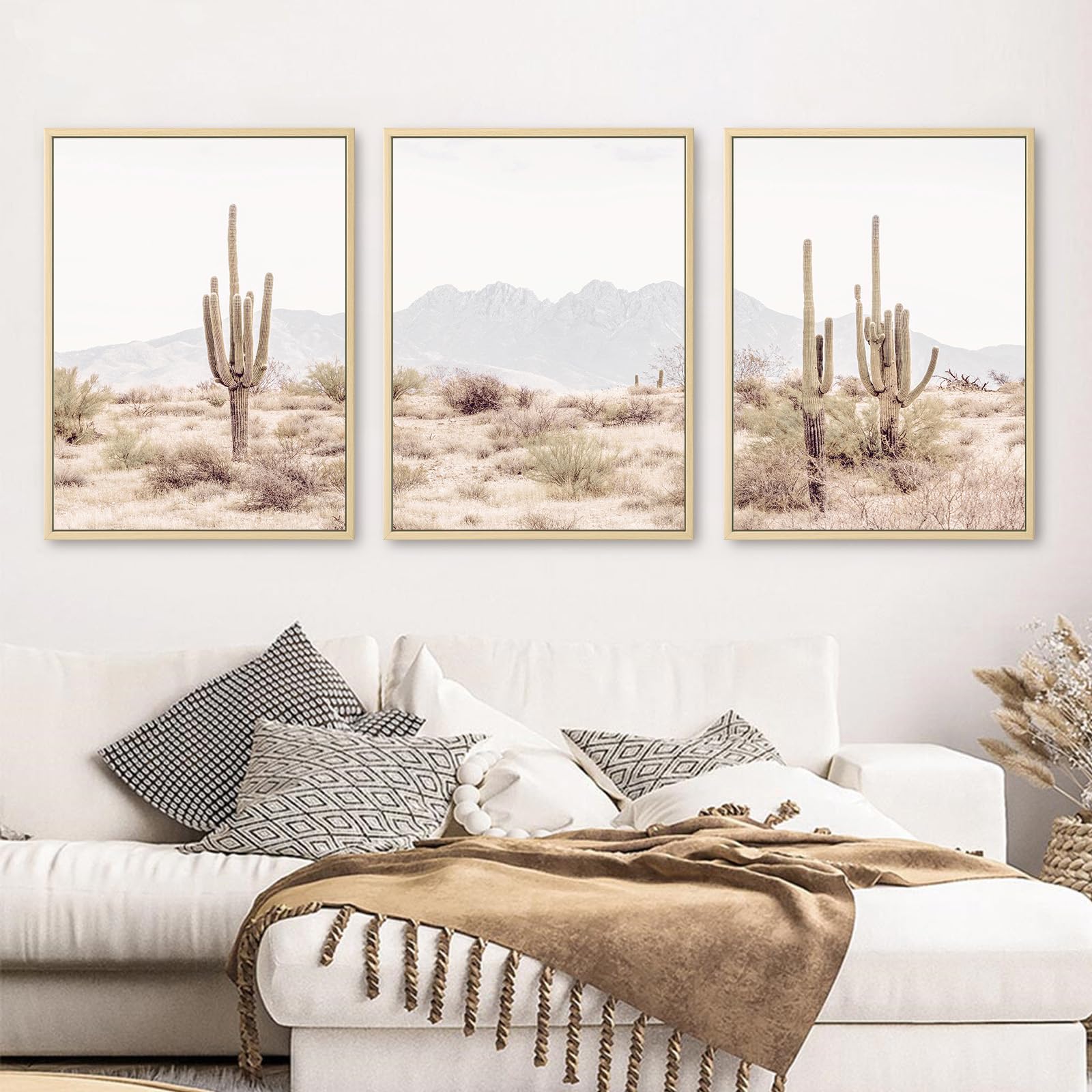 Sonoran Desert Cactus Wall Art - 16x24 Inch Framed Canvas Print, Saguaro Cactus Painting for Home & Office Decor | Perfect for Living Room, Bedroom, or Southwestern Style Interior Design