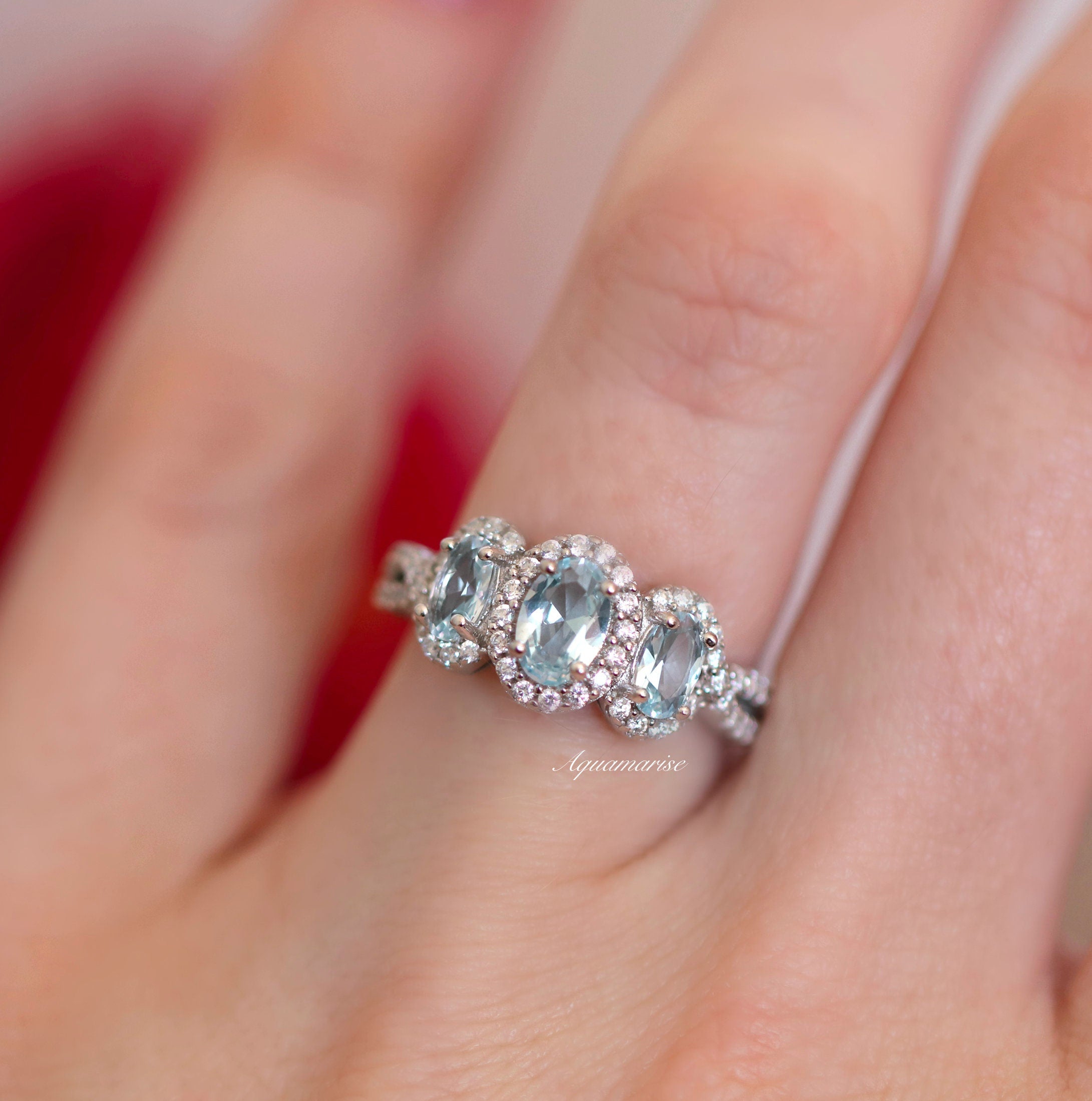Trio Aquamarine Ring for Women - Sterling Silver 925 Elegant Birthstone Jewelry - Perfect for Gifts, Anniversaries & Everyday Wear