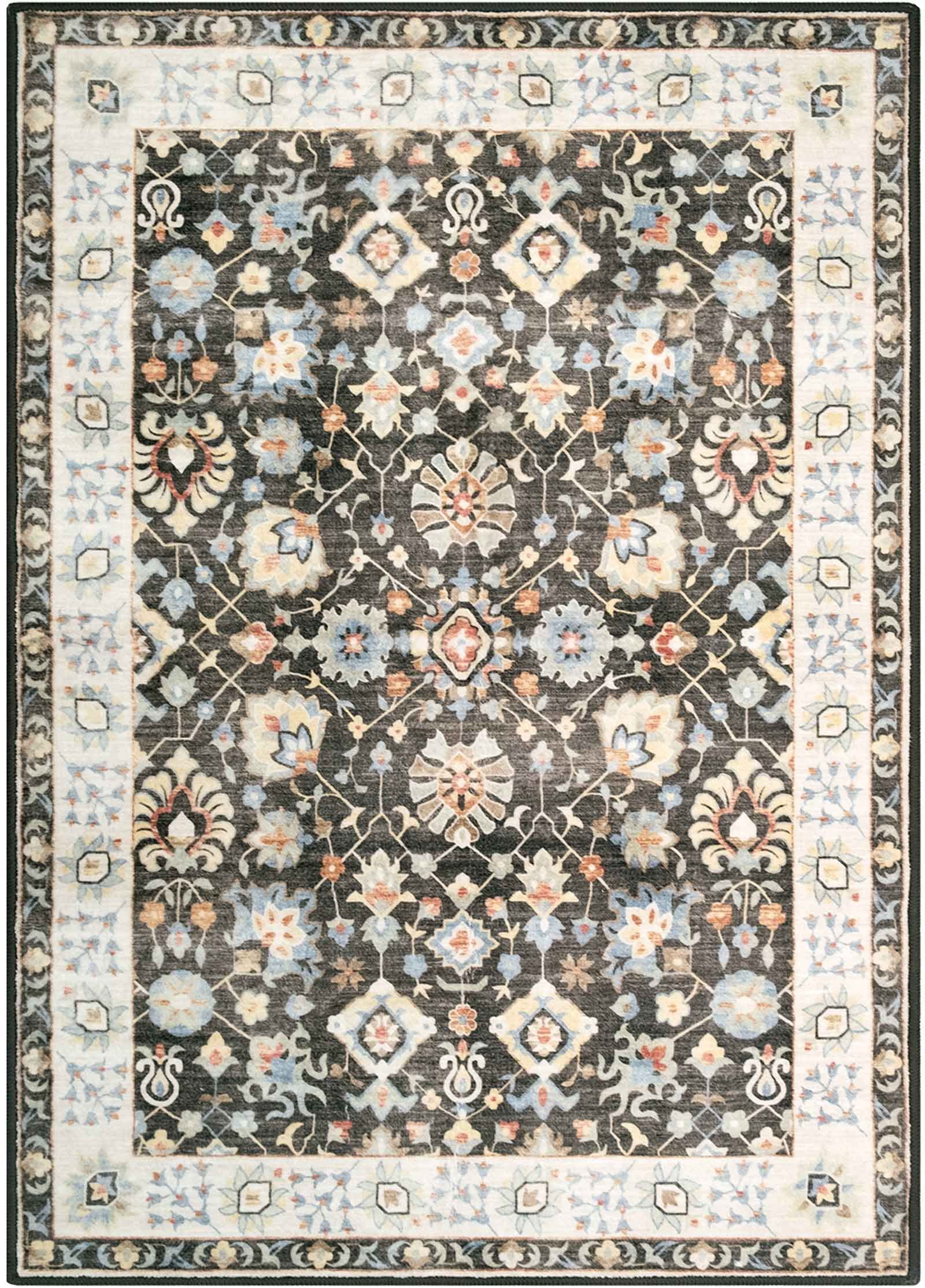 TANVILL Vintage Distressed Persian Area Rug 5x7 - Washable Non-Slip Soft Carpet for Living Room, Bedroom & Dining Room - Dark Gray - Perfect for Boho Home Decor & Cozy Spaces