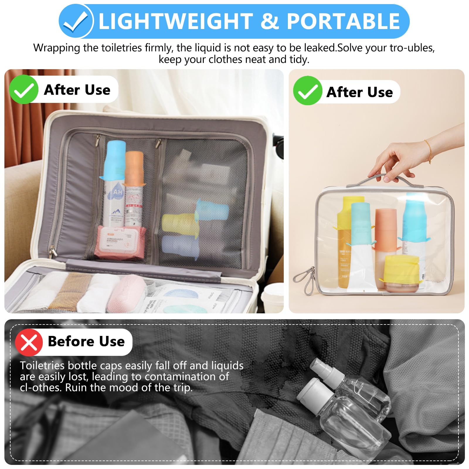 16 Pack Silicone Travel Bottle Covers - Leak Proof Toiletry Accessories for Women & Men - Cruise Essentials 2024 - Perfect for Airplane, Cruise Ship & Vacation Packing