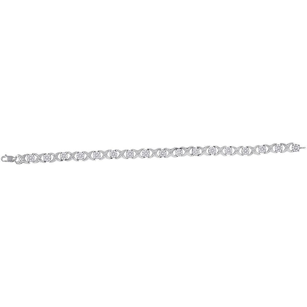 10K White Gold Women's Round Diamond XOXO Bracelet - 1 CTTW Genuine Diamond Jewelry for Gifts, Anniversaries & Special Occasions