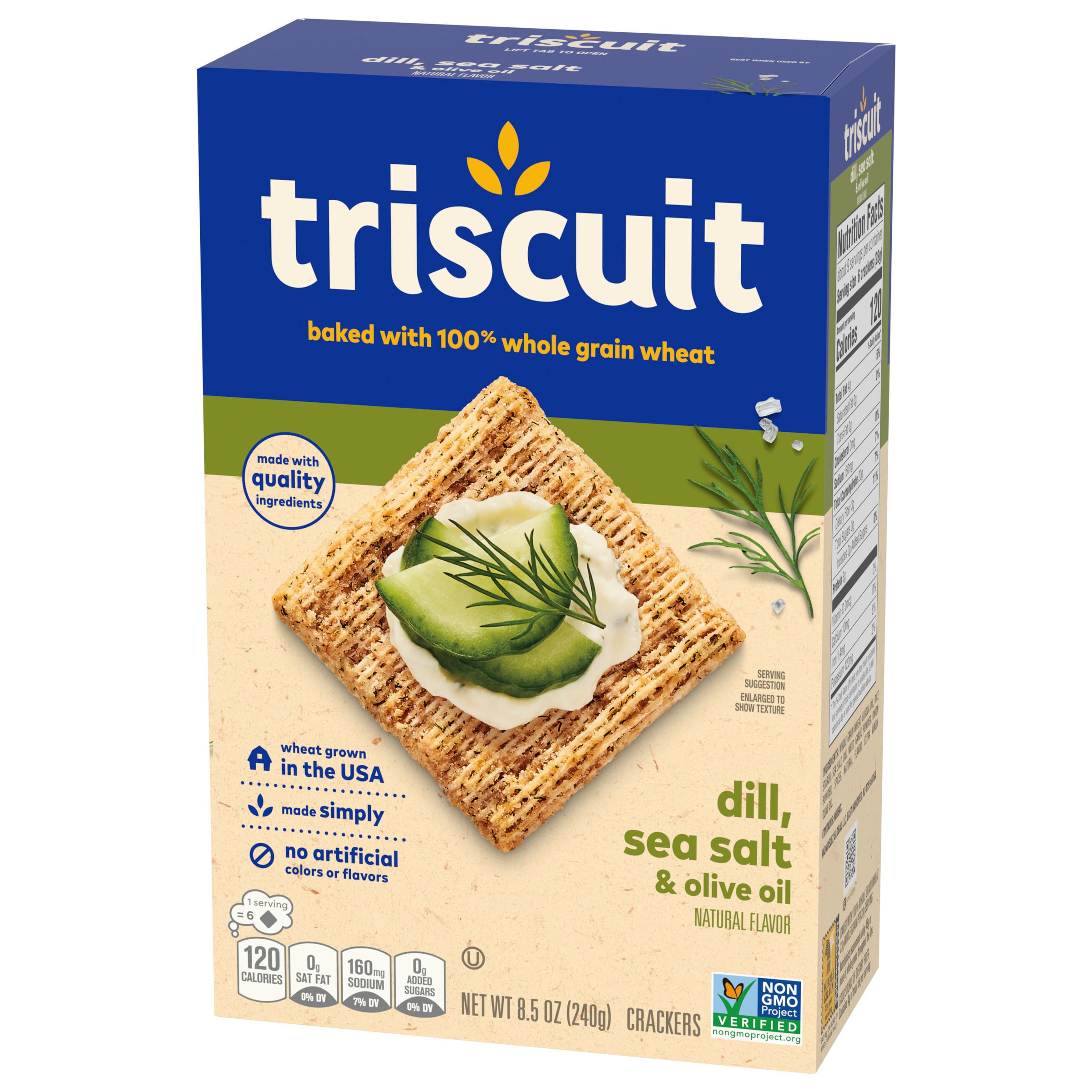 Triscuit Whole Grain Wheat Crackers with Dill, Sea Salt & Olive Oil - Healthy Lunch Snacks & On-the-Go Treats (8.5 oz) - Perfect for Office, School, and Picnics