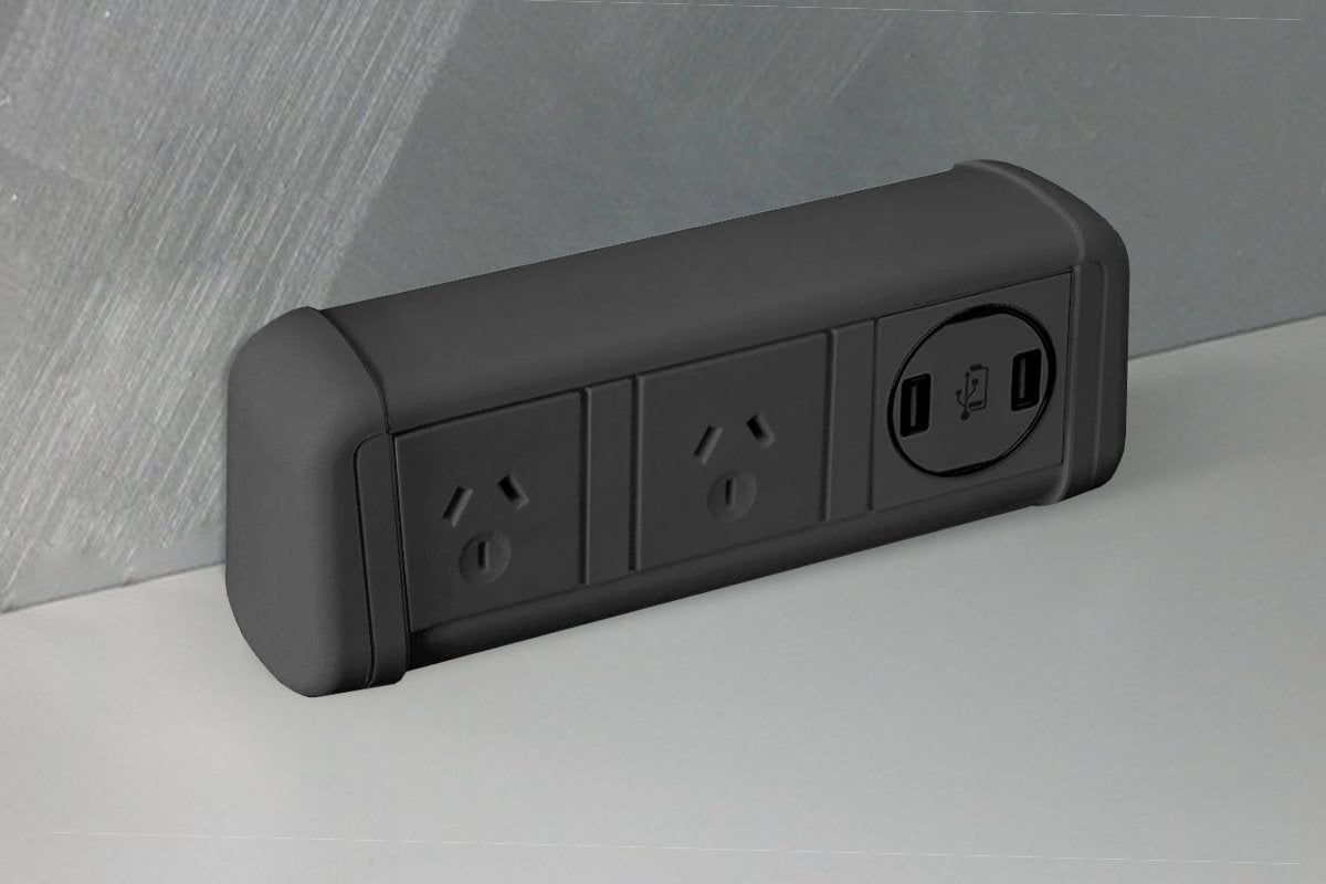 DPG Contour Black Over Desk Power Grommet - Sleek and Durable Power Outlet for Home & Office Workspaces | Perfect for Desks, Workstations, and Home Offices
