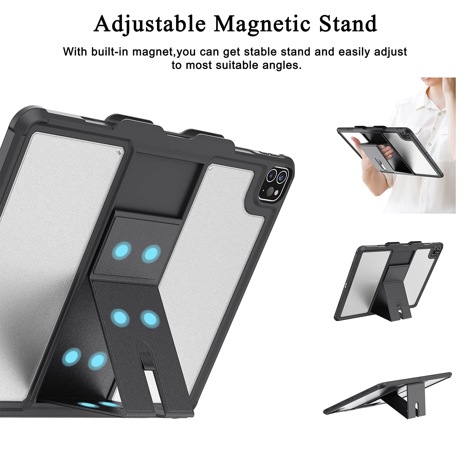 Soke iPad Air 13 Inch 2024 & iPad Pro 12.9 2022/2021 Case (6th/5th Gen) - Shockproof TPU Bumper Cover with Pencil Holder (Non-Charging), Frosted Translucent Back - Perfect for Work, Travel & School Use - Black